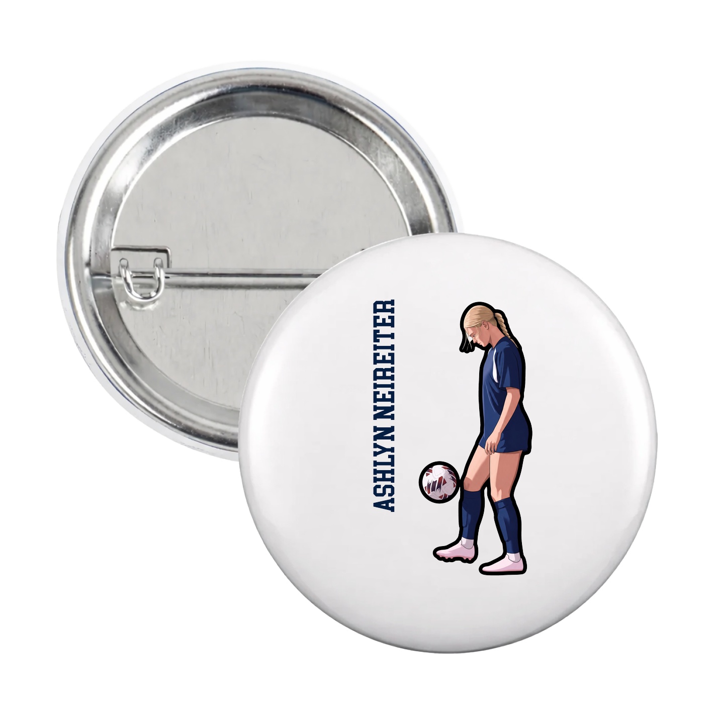 Game Day Button — Name Vertical in White
