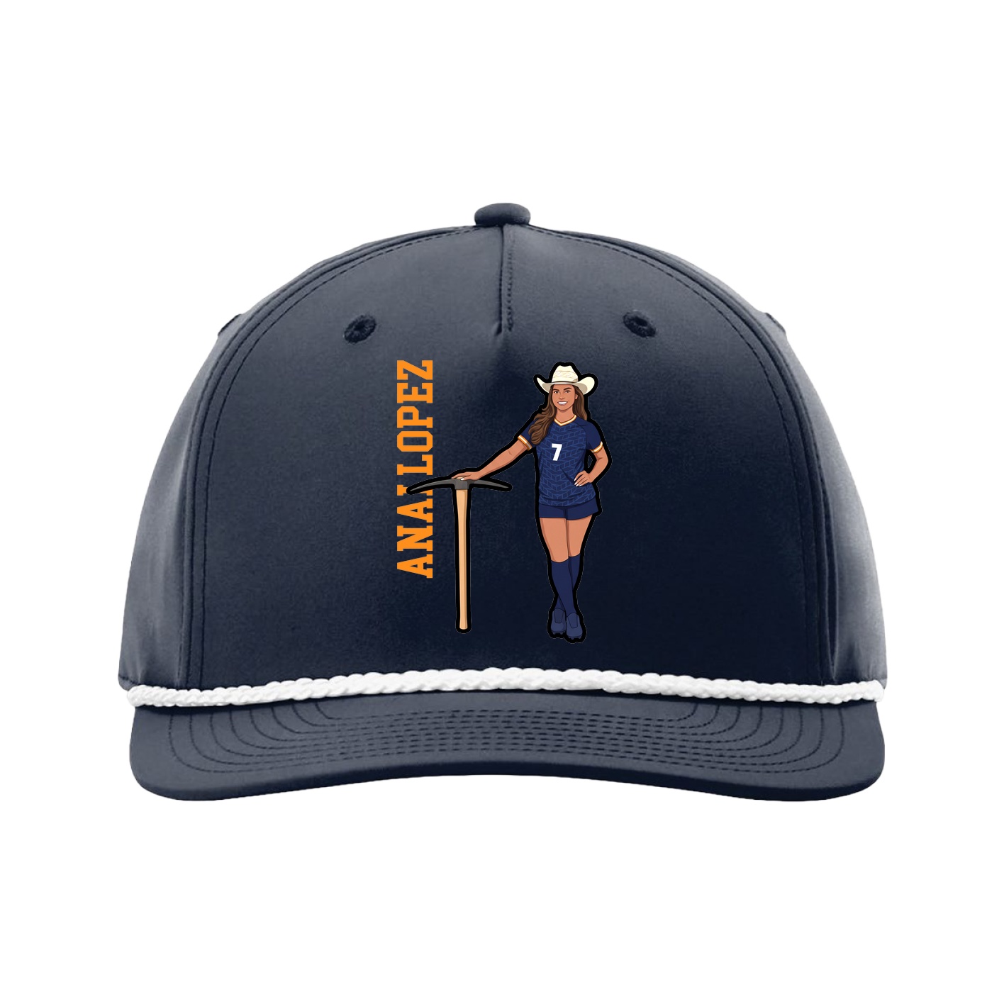 Five-Panel Classic Rope Cap — Name Vertical in Navy