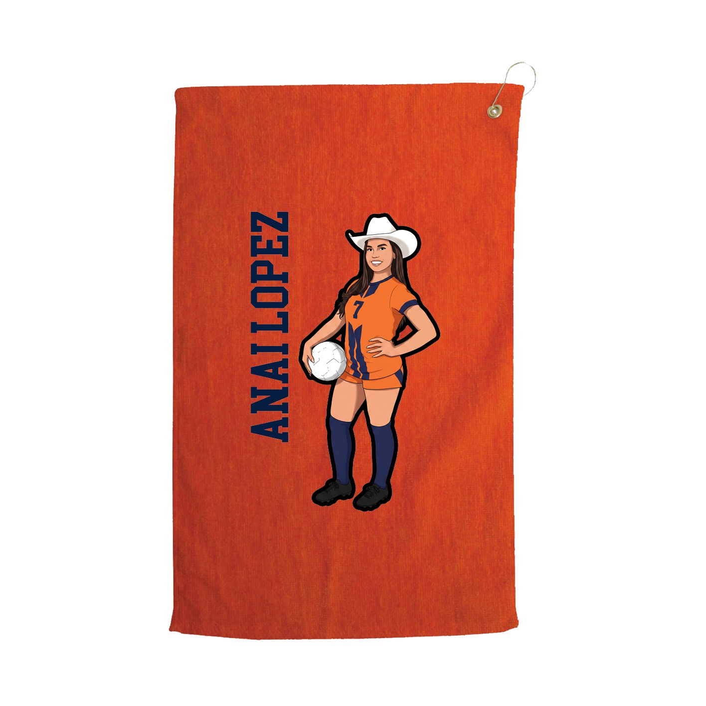 Golf Towel — Name Vertical in Orange