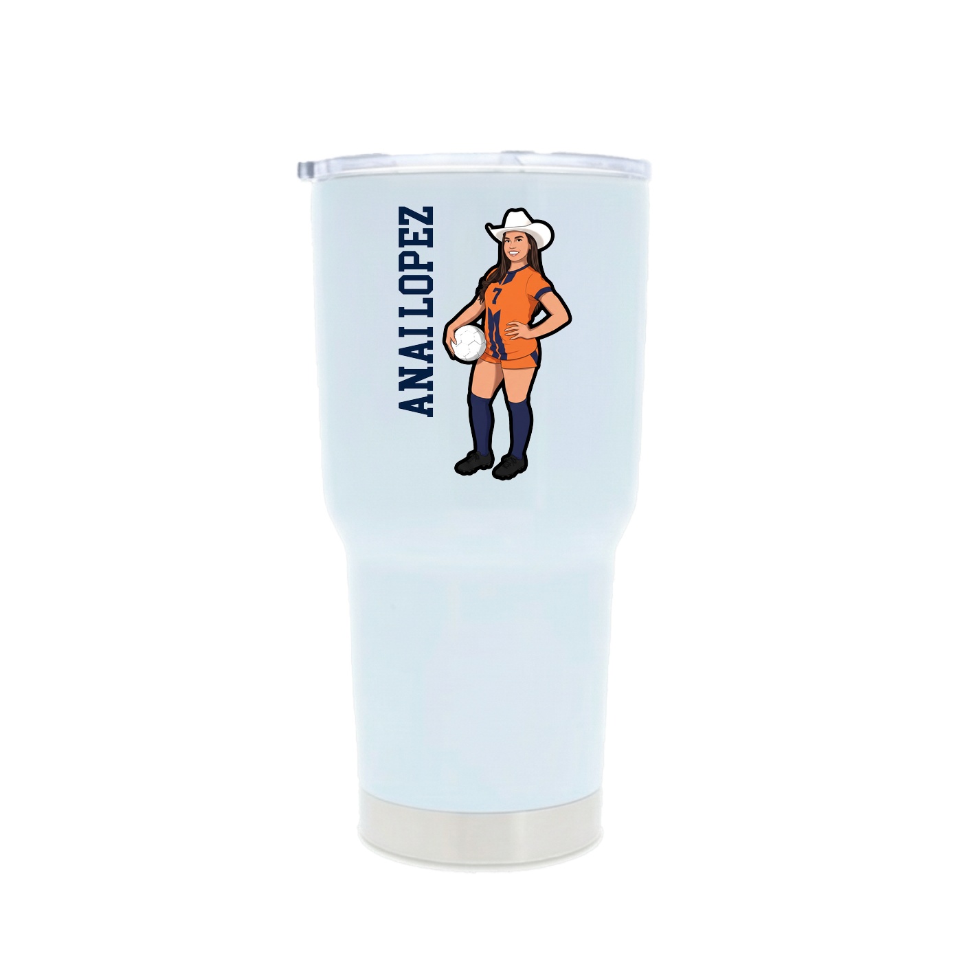 30oz Stainless Steel Tumbler — Name Vertical in White