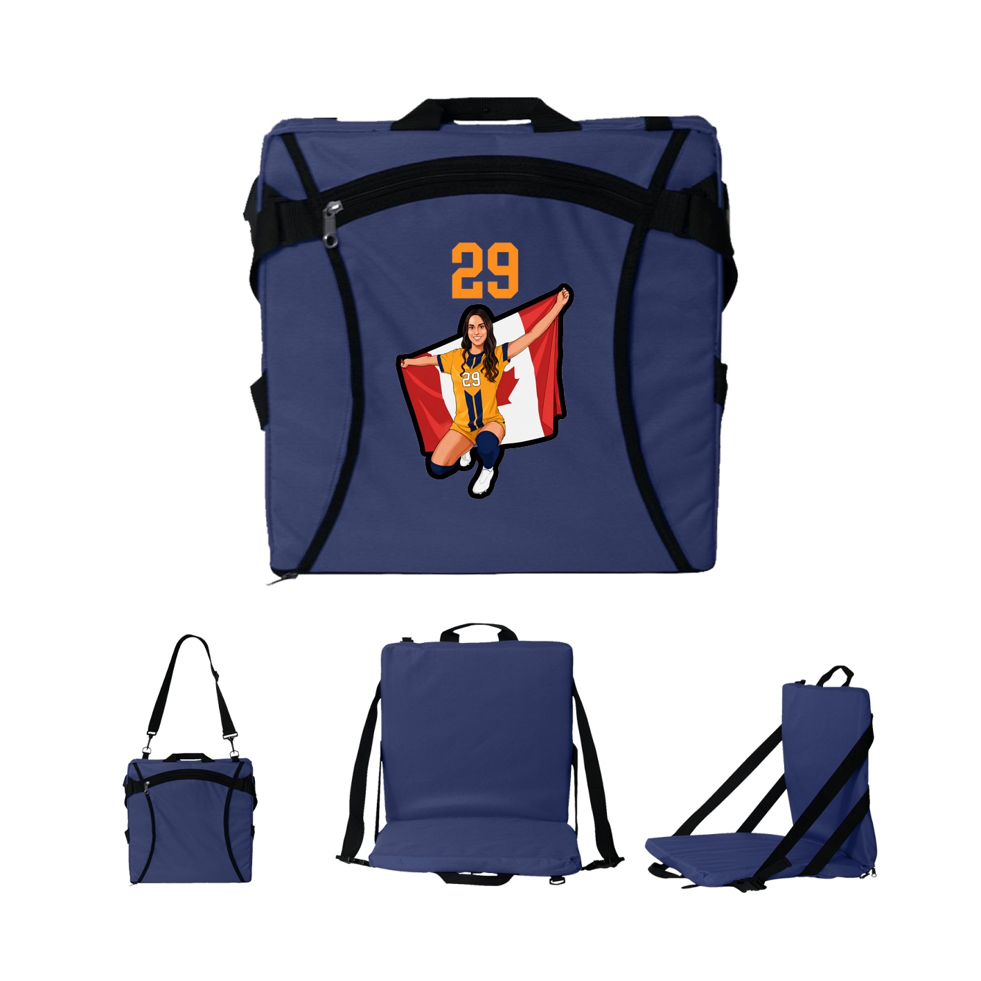 Folding Stadium Seat — Number Top in Navy