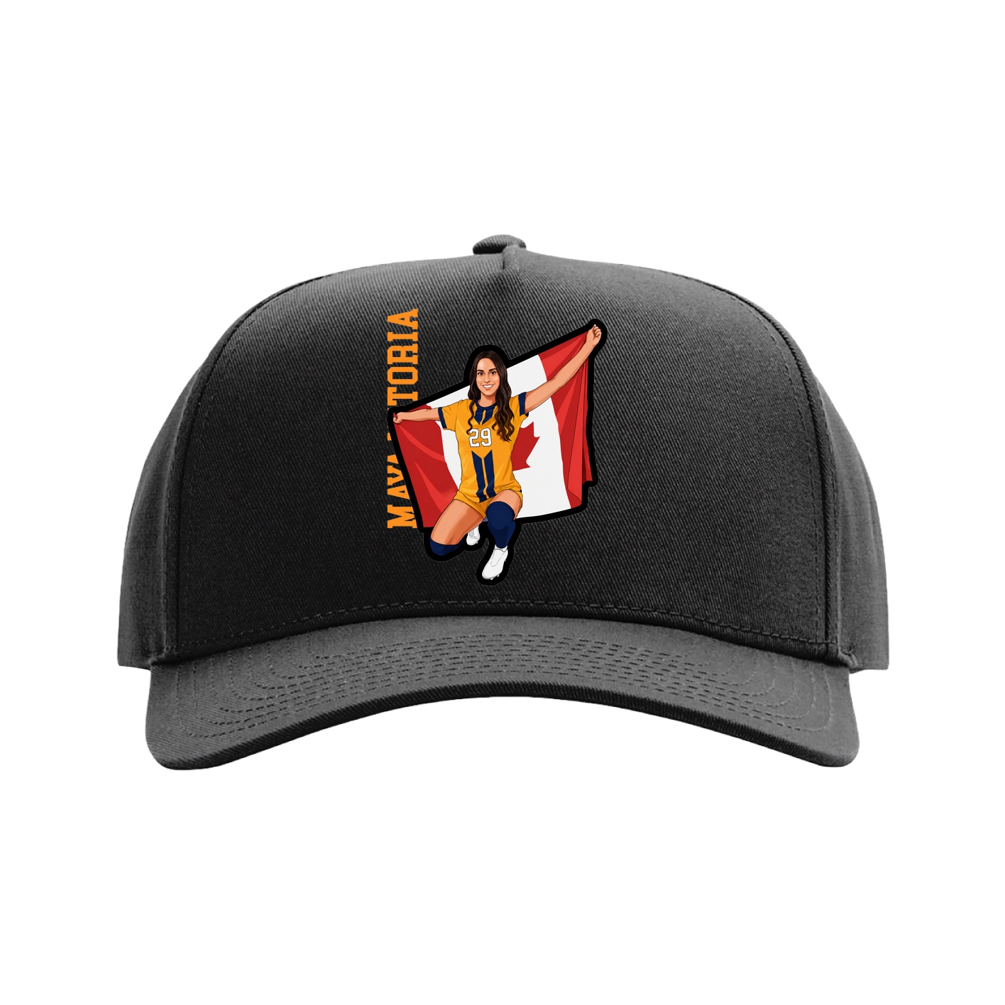 Full Fabric Five-Panel Champ Cap — Name Vertical in Black