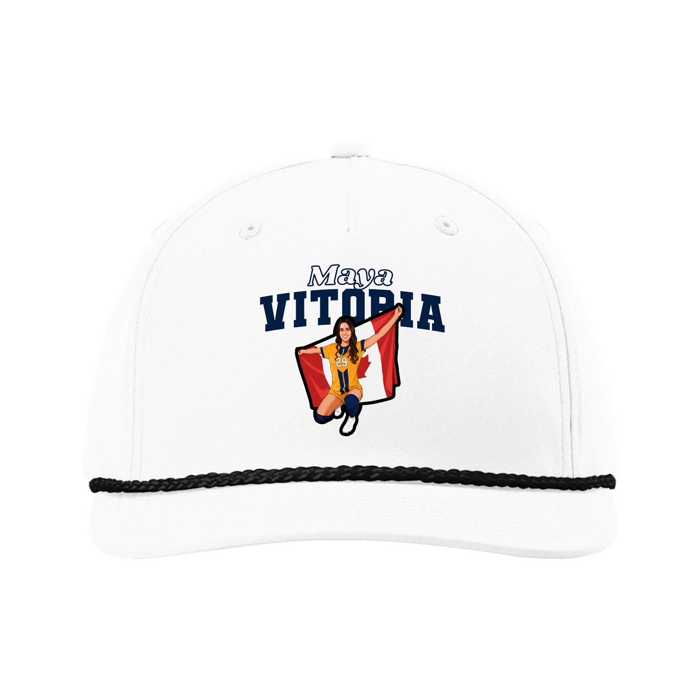 Five-Panel Classic Rope Cap — Name Arch in White