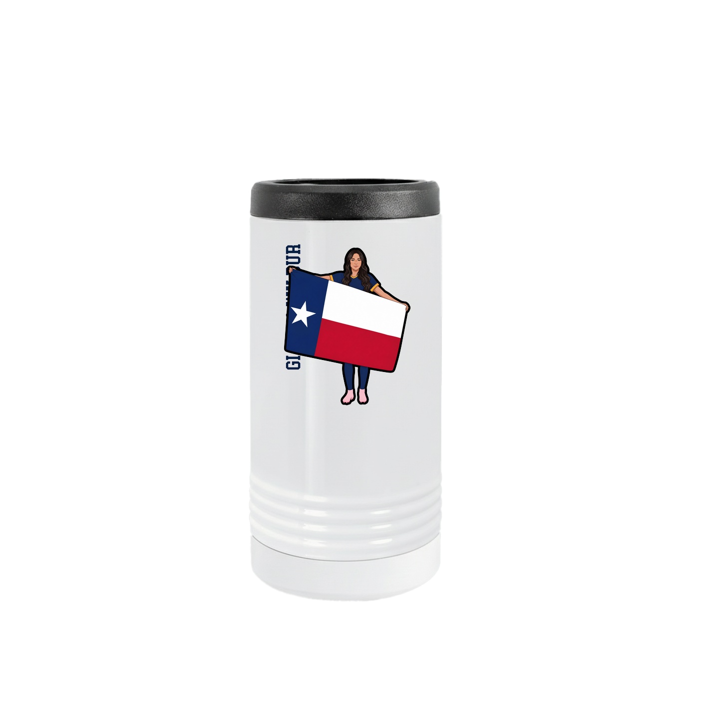 Slim Beverage Holder — Name Vertical in White