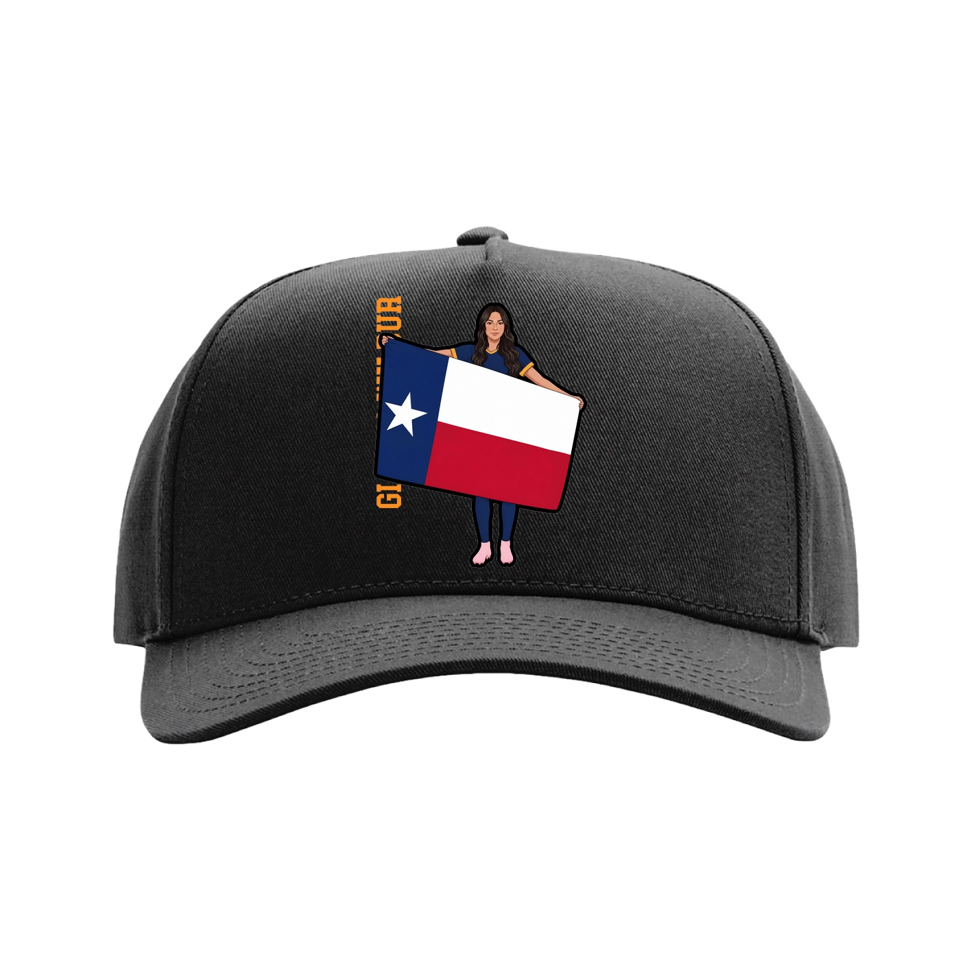 Full Fabric Five-Panel Champ Cap — Name Vertical in Black