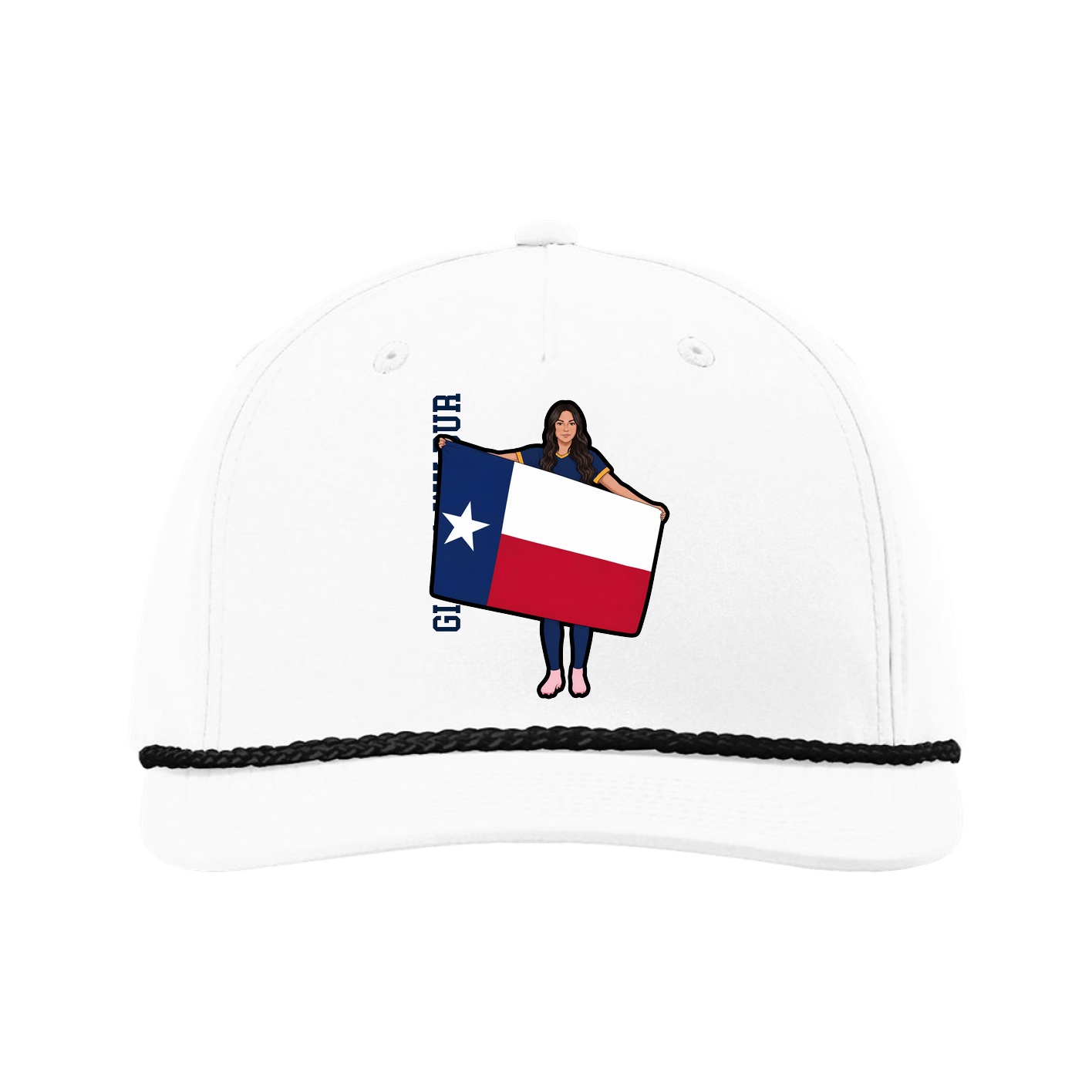 Five-Panel Classic Rope Cap — Name Vertical in White