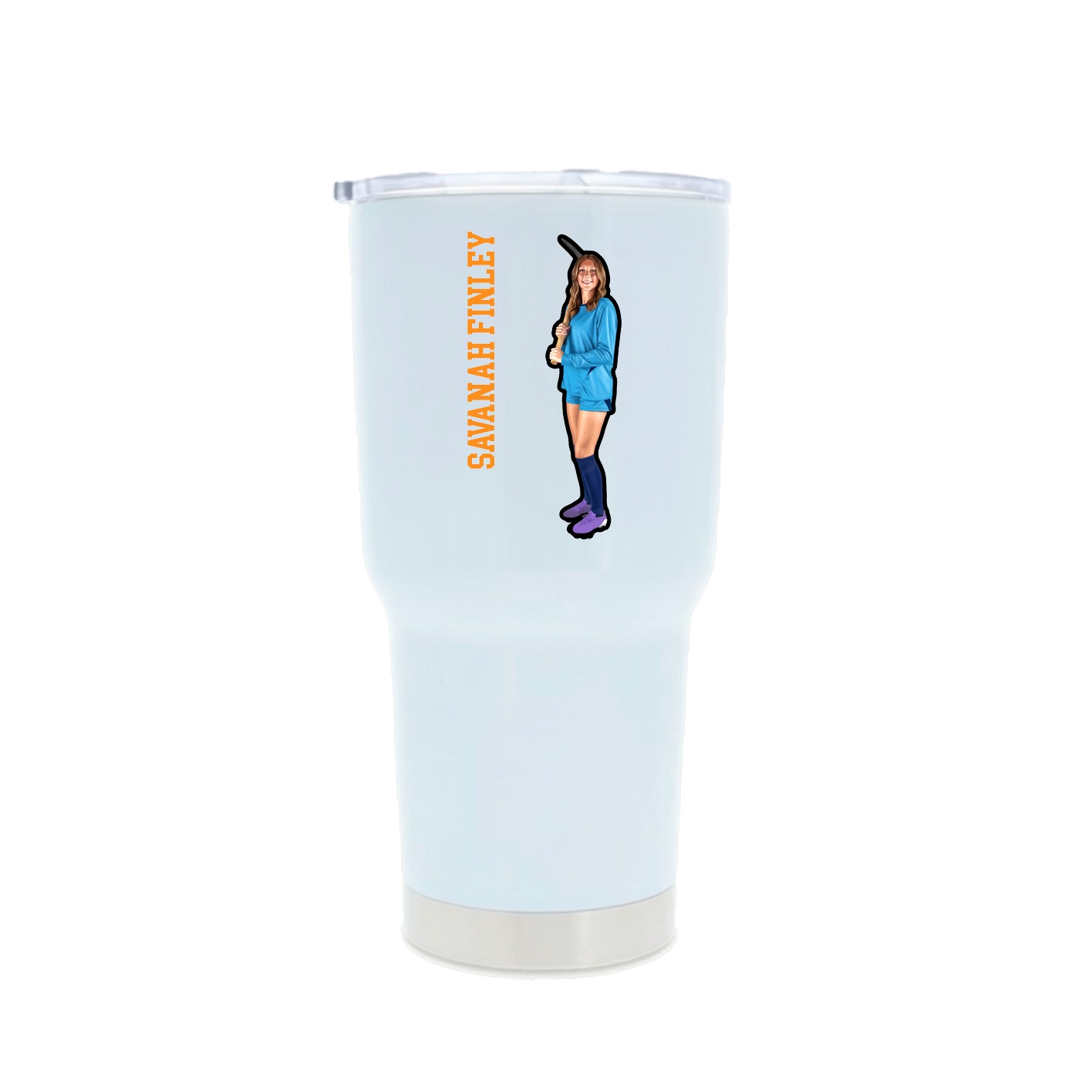 30oz Stainless Steel Tumbler — Name Vertical in White