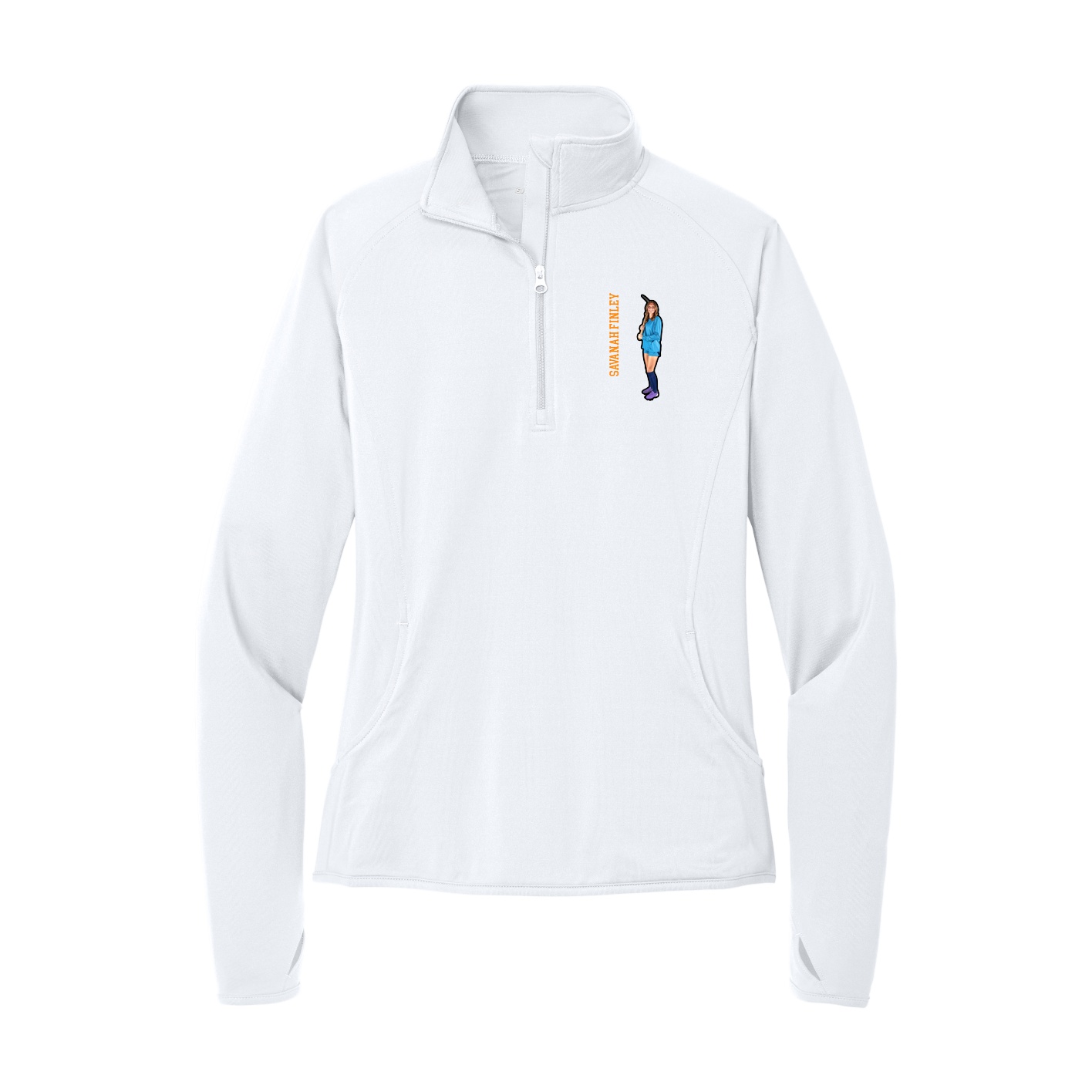 Women's Q-Zip Pullover — Name Vertical in White