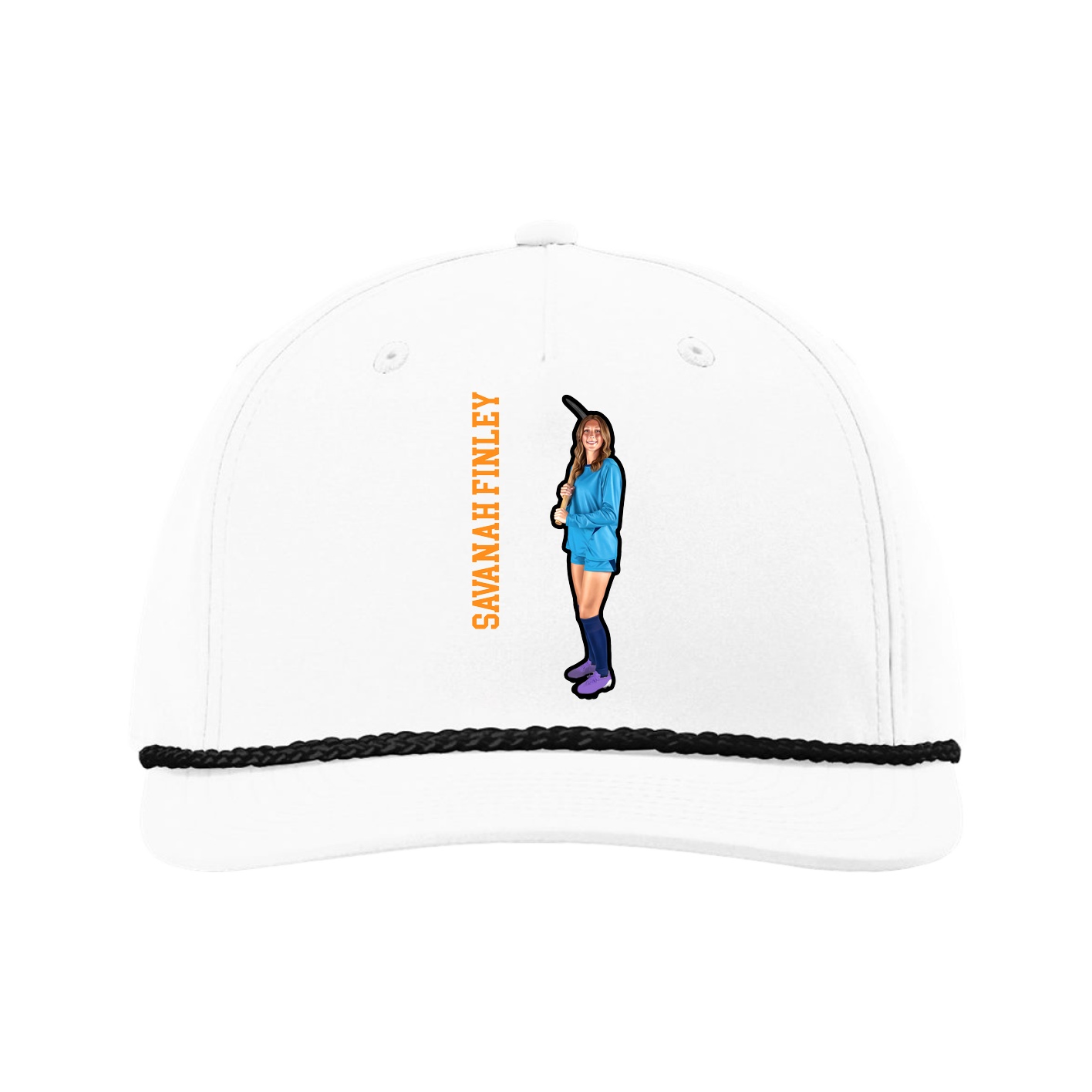 Five-Panel Classic Rope Cap — Name Vertical in White