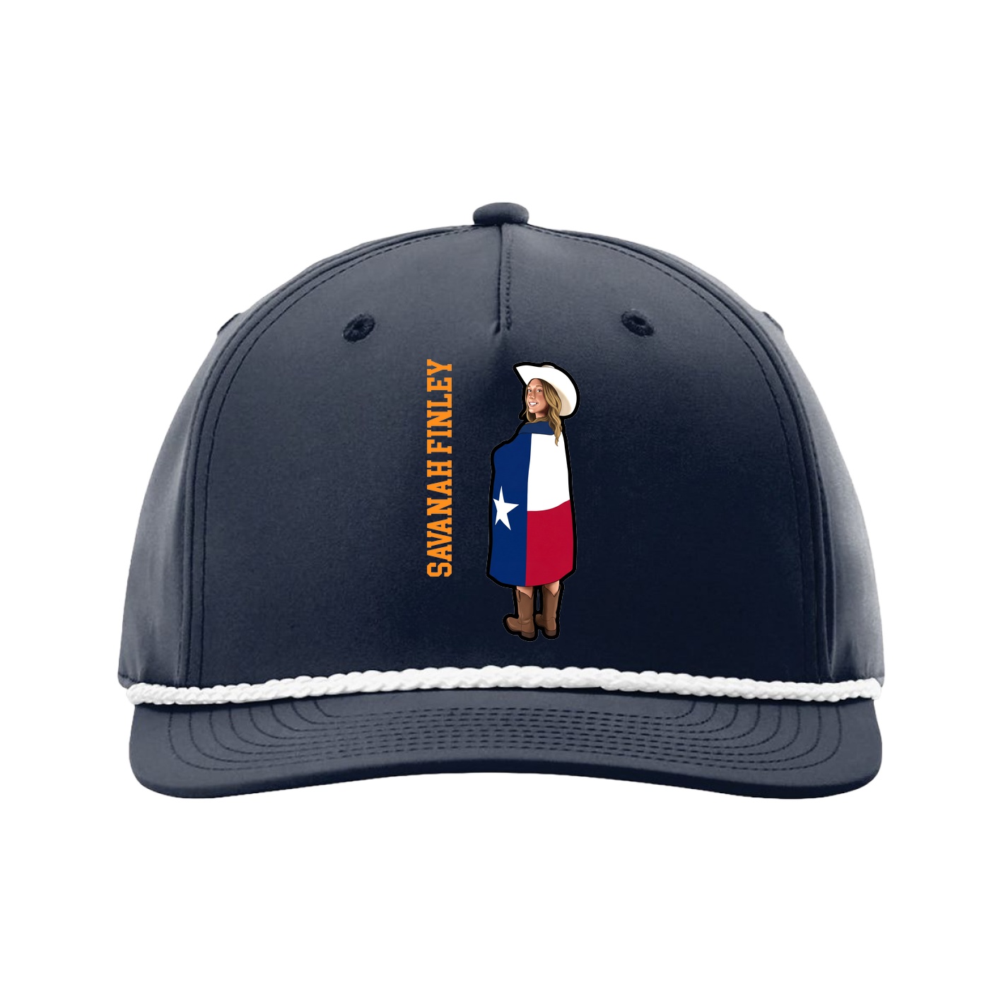 Five-Panel Classic Rope Cap — Name Vertical in Navy