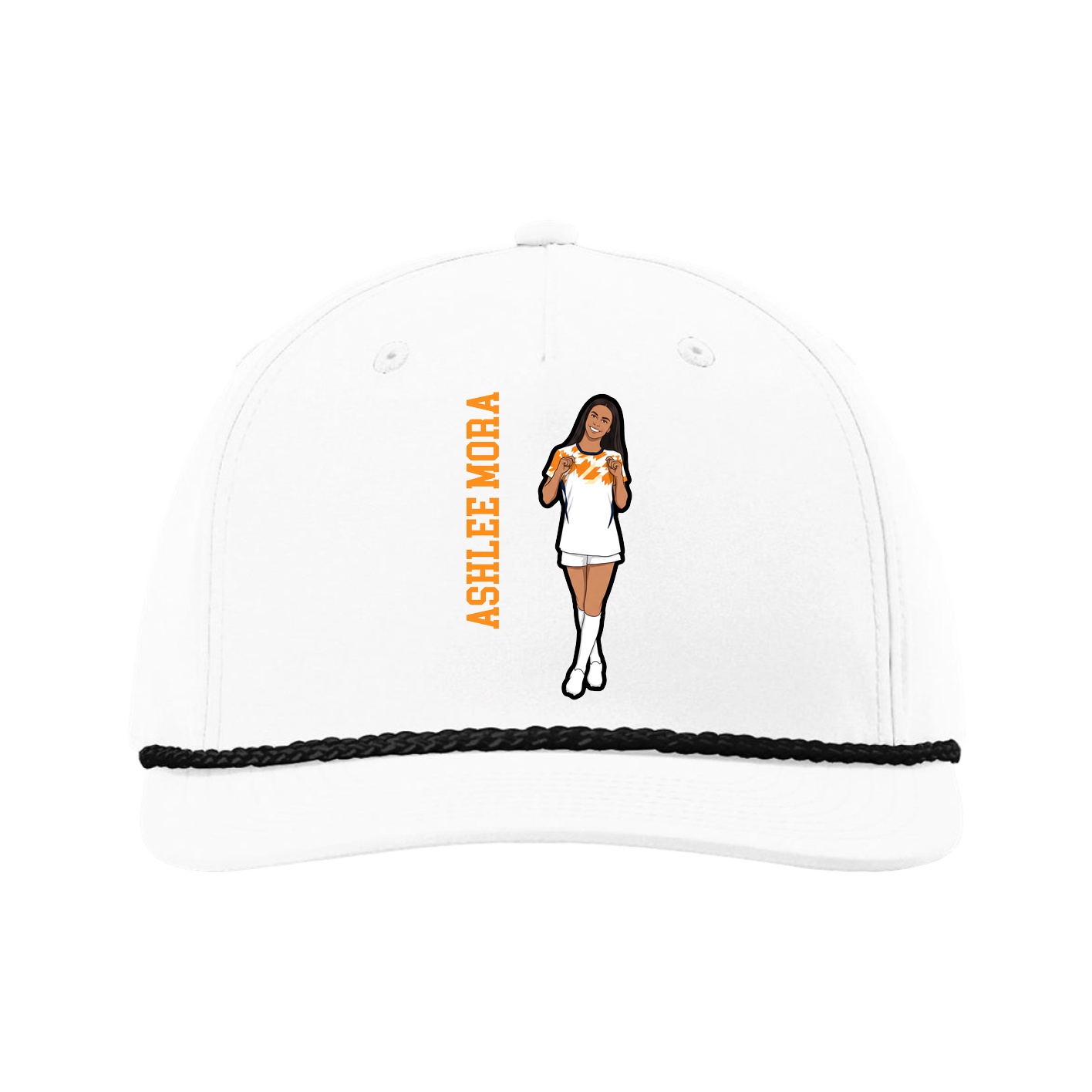 Five-Panel Classic Rope Cap — Name Vertical in White