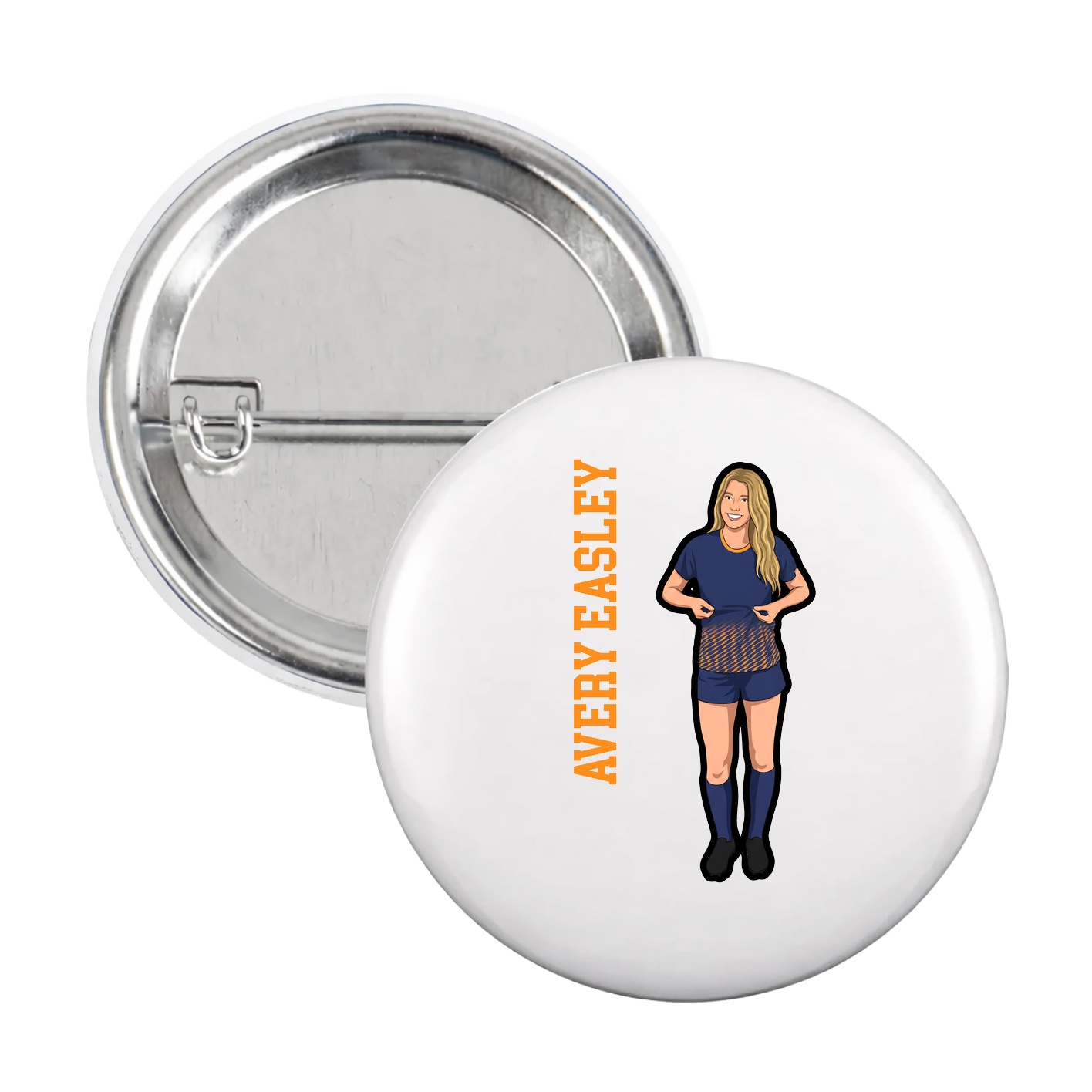 Game Day Button — Name Vertical in White