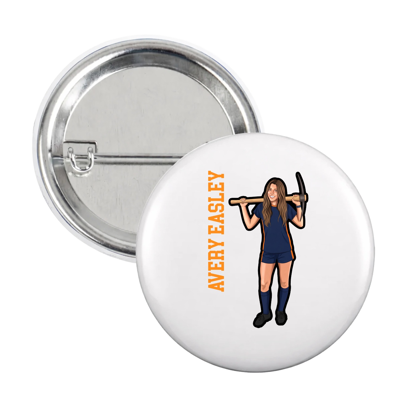 Game Day Button — Name Vertical in White