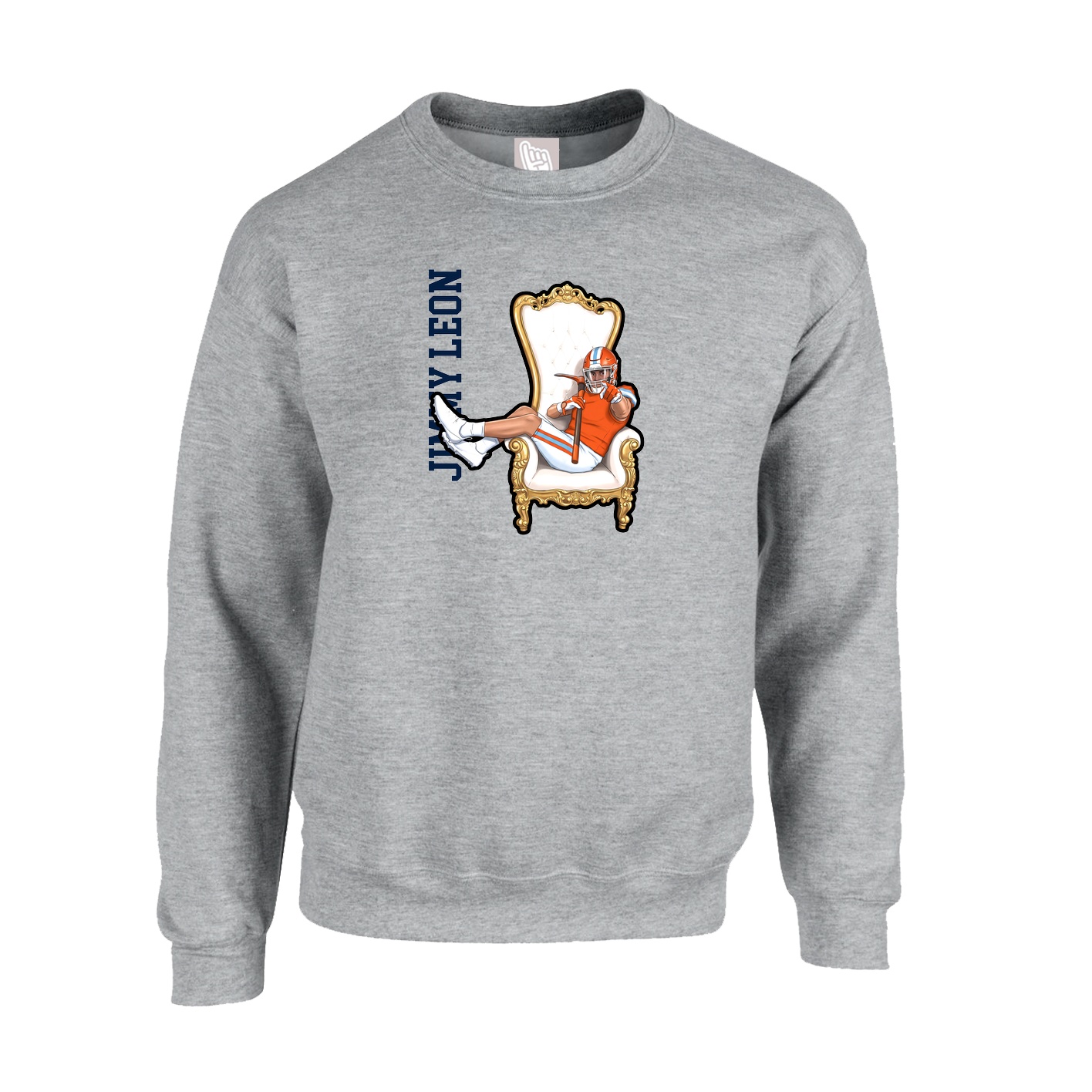 Fleece Crew — Name Vertical in Grey