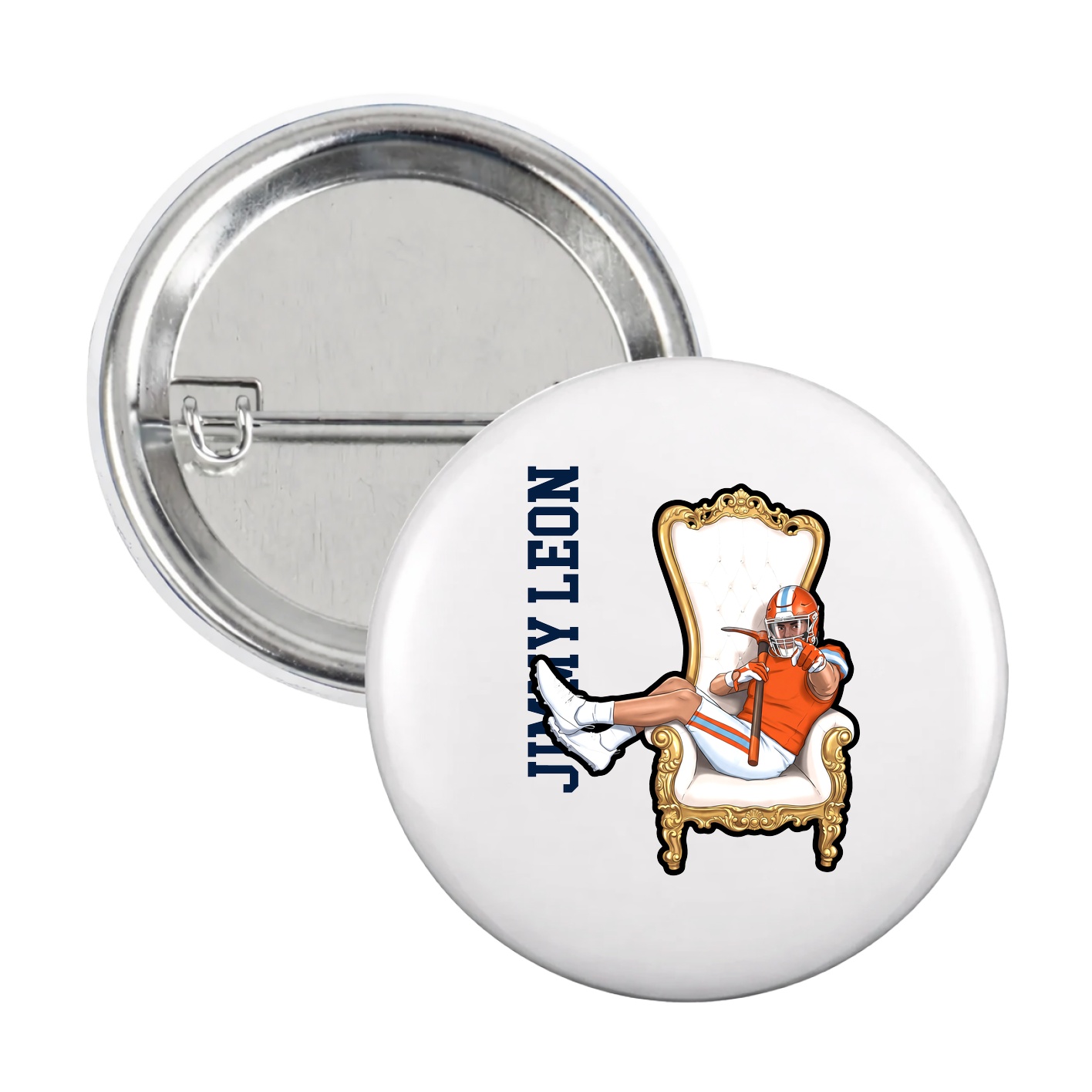 Game Day Button — Name Vertical in White