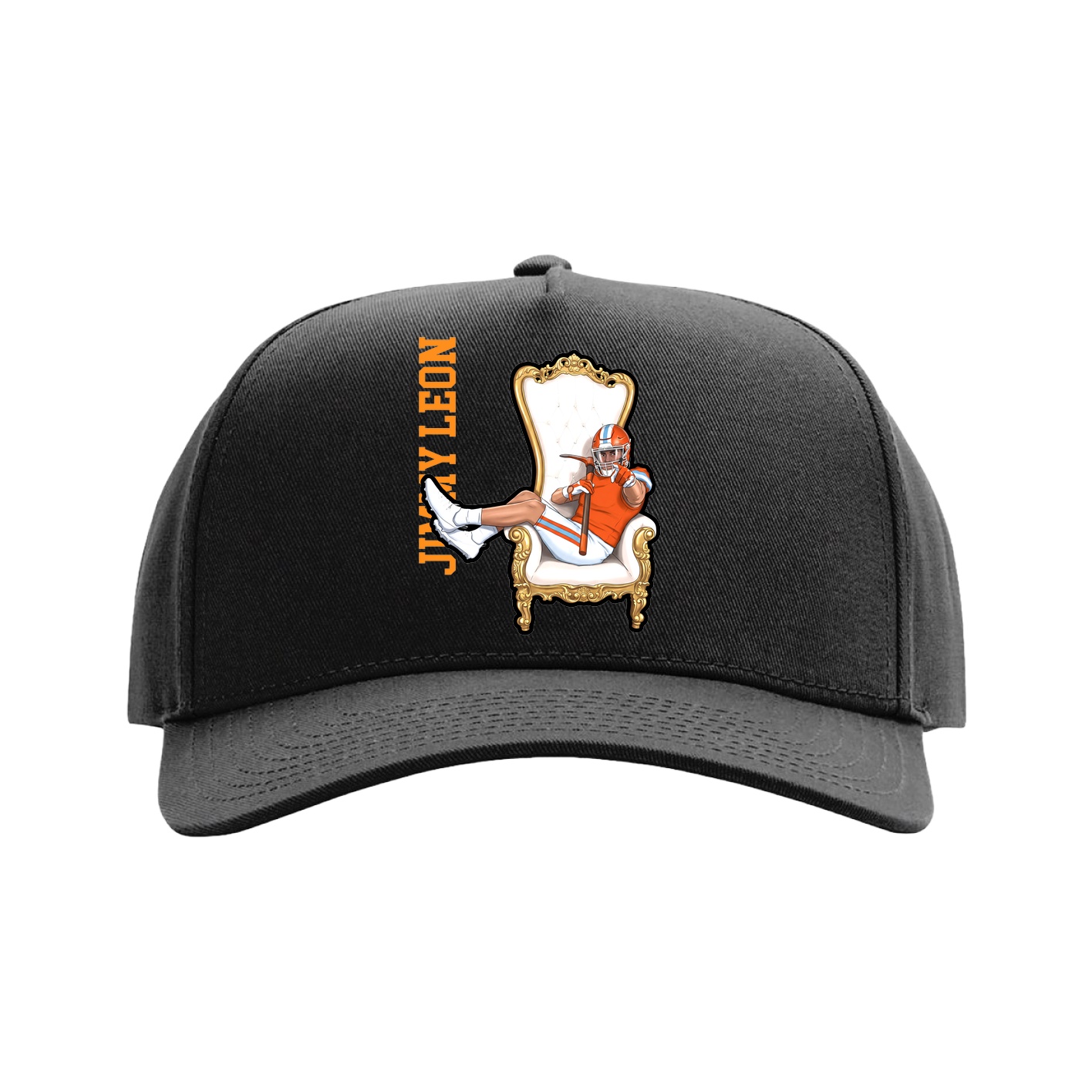 Full Fabric Five-Panel Champ Cap — Name Vertical in Black