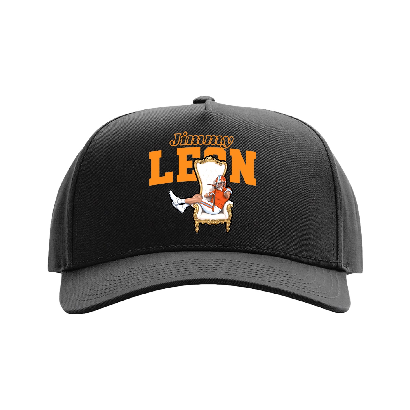 Full Fabric Five-Panel Champ Cap — Name Arch in Black