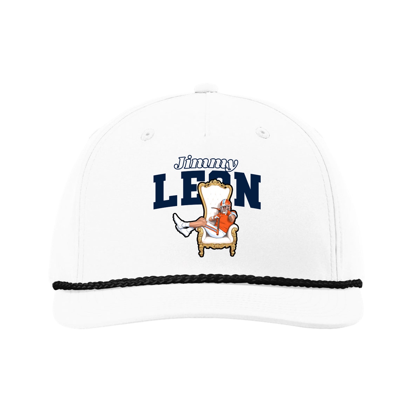 Five-Panel Classic Rope Cap — Name Arch in White