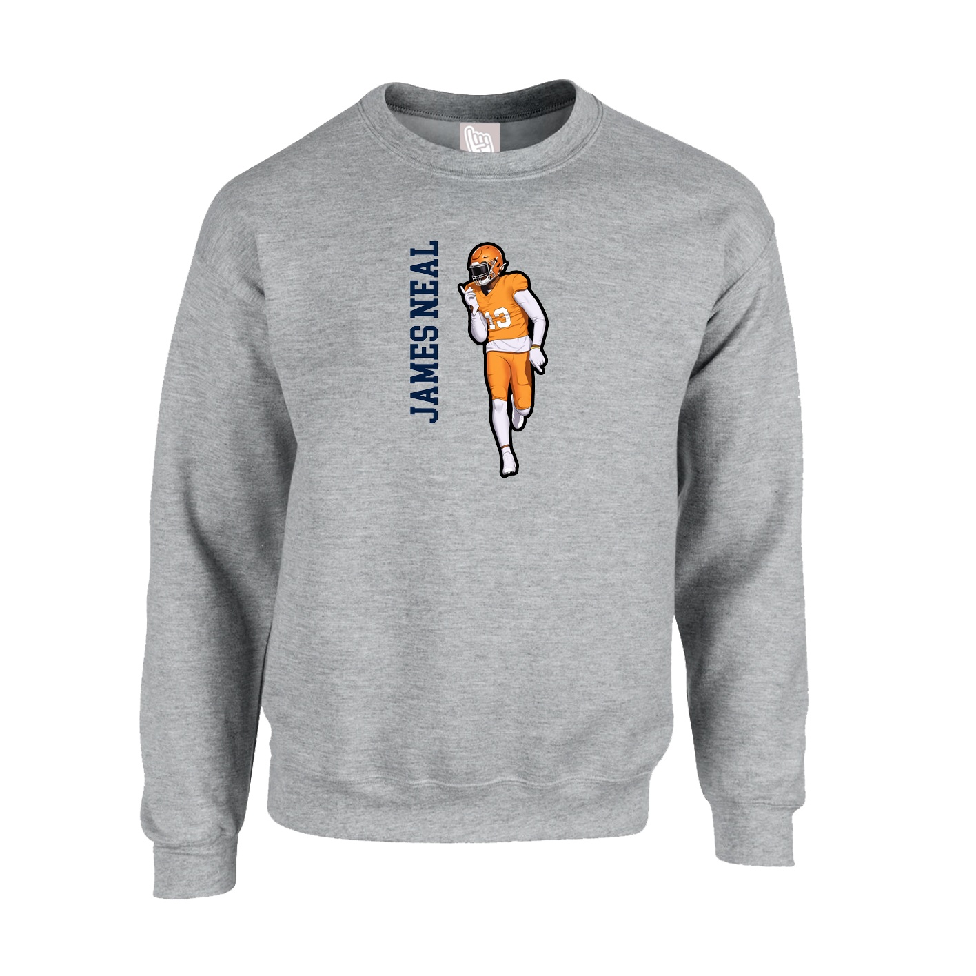 Fleece Crew — Name Vertical in Grey