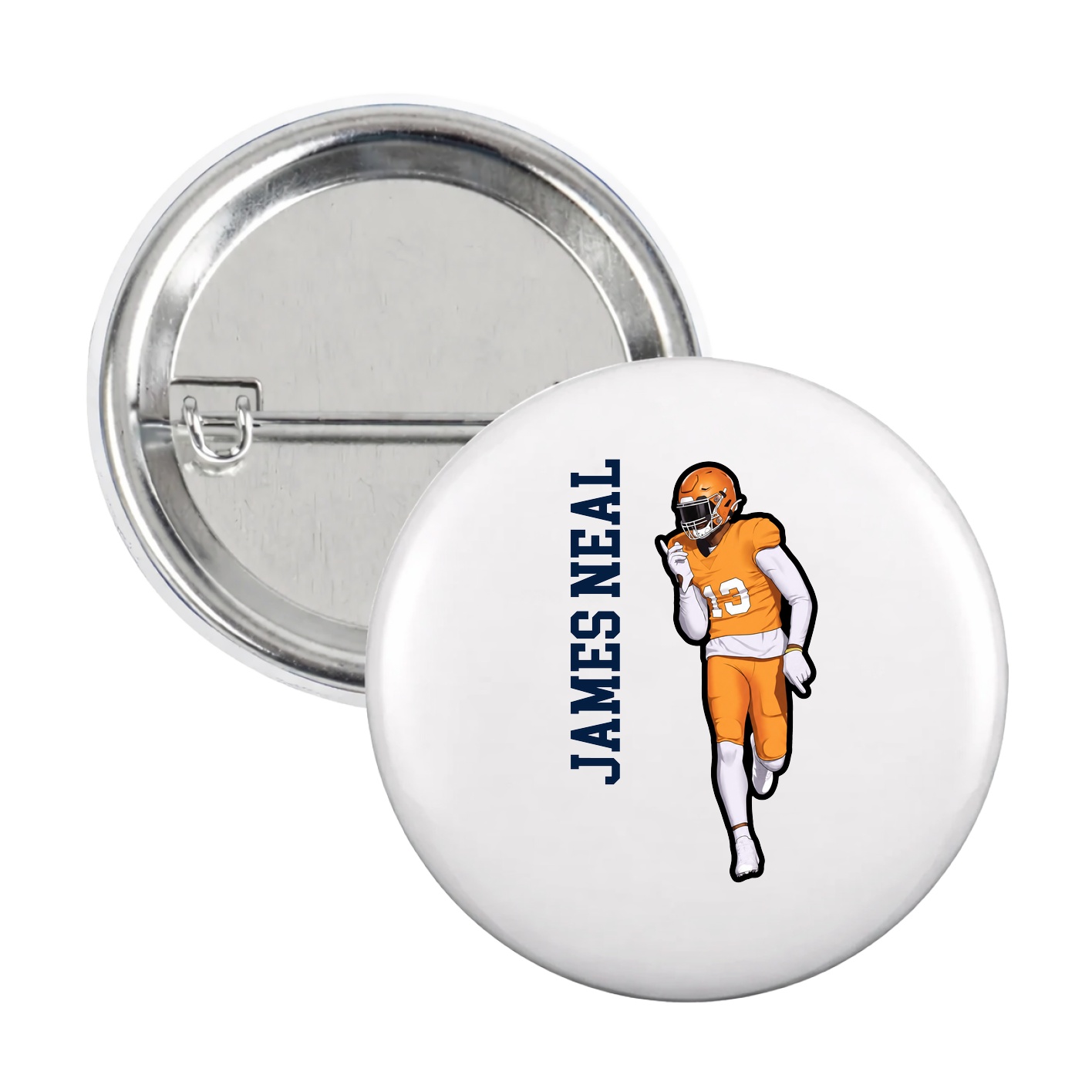 Game Day Button — Name Vertical in White