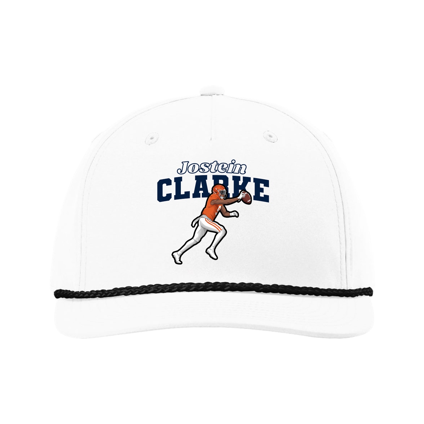 Five-Panel Classic Rope Cap — Name Arch in White