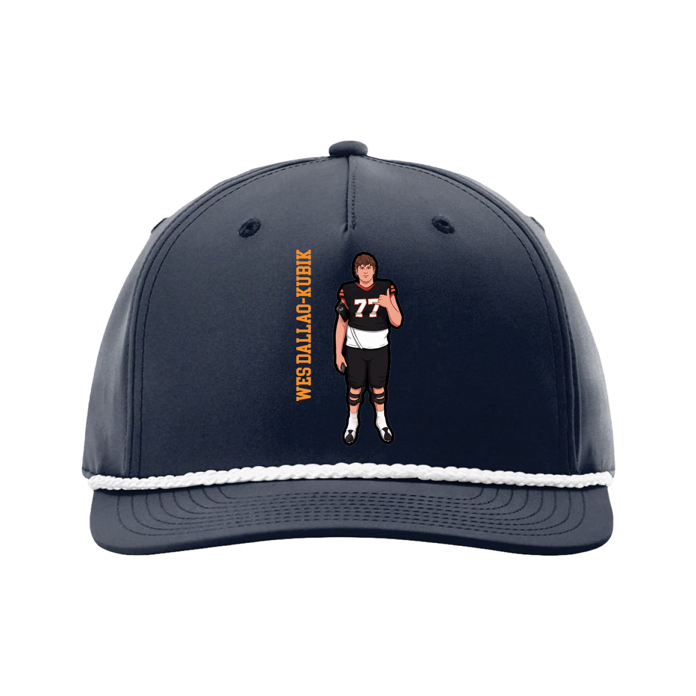 Five-Panel Classic Rope Cap — Name Vertical in Navy