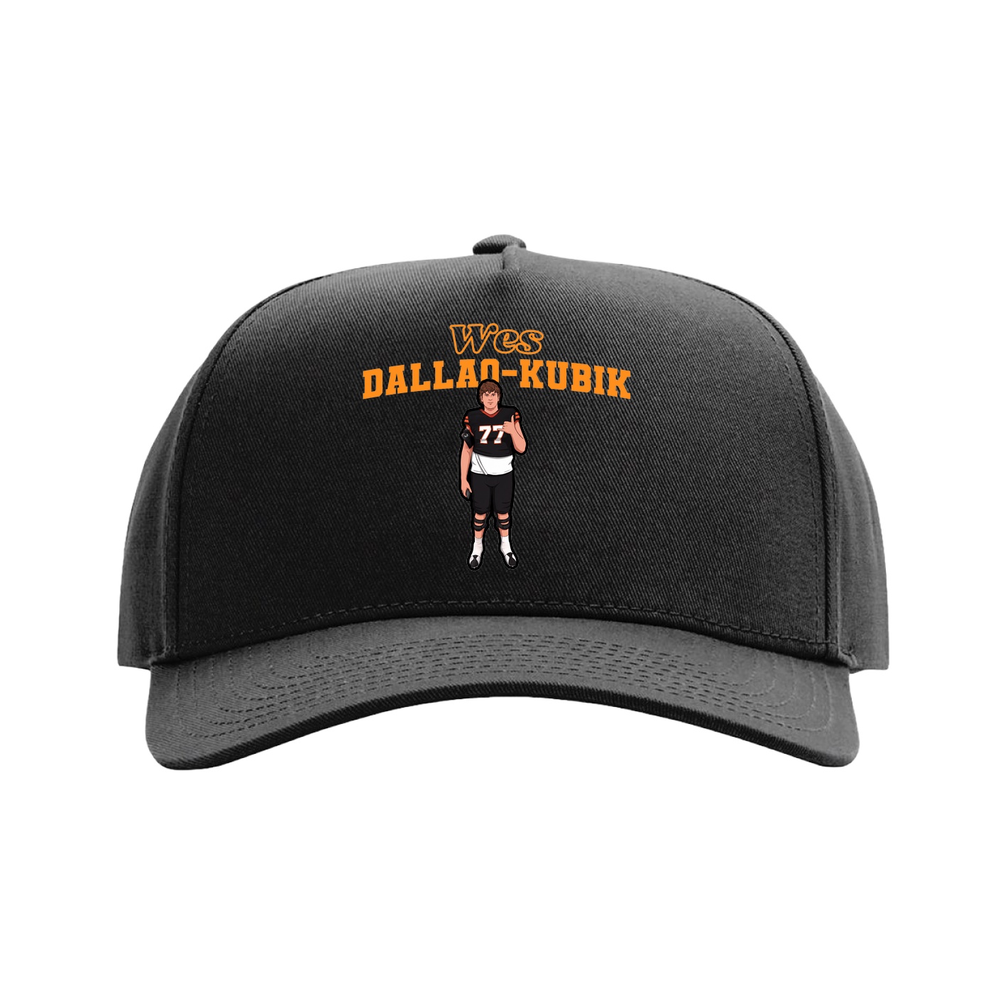 Full Fabric Five-Panel Champ Cap — Name Arch in Black