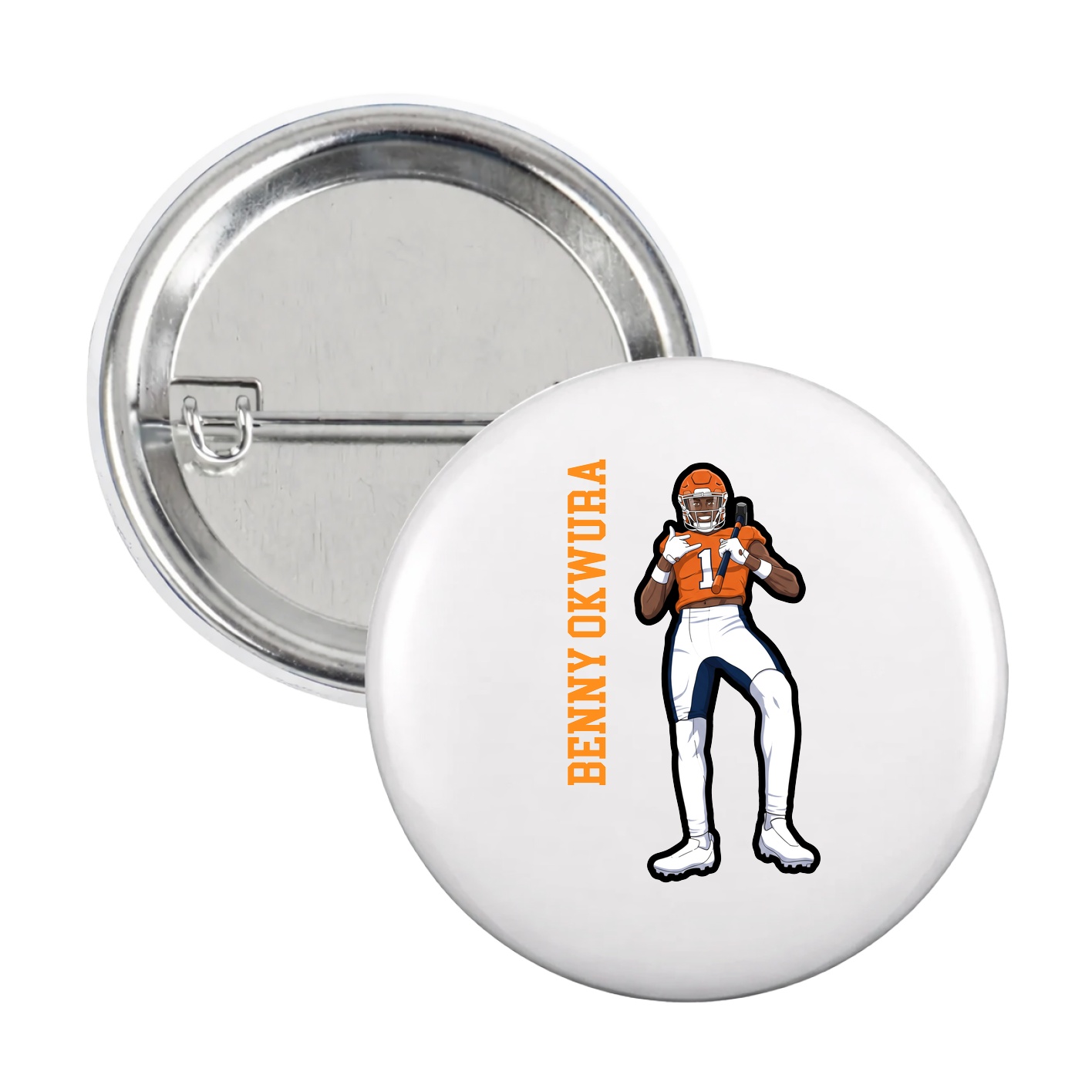 Game Day Button — Name Vertical in White