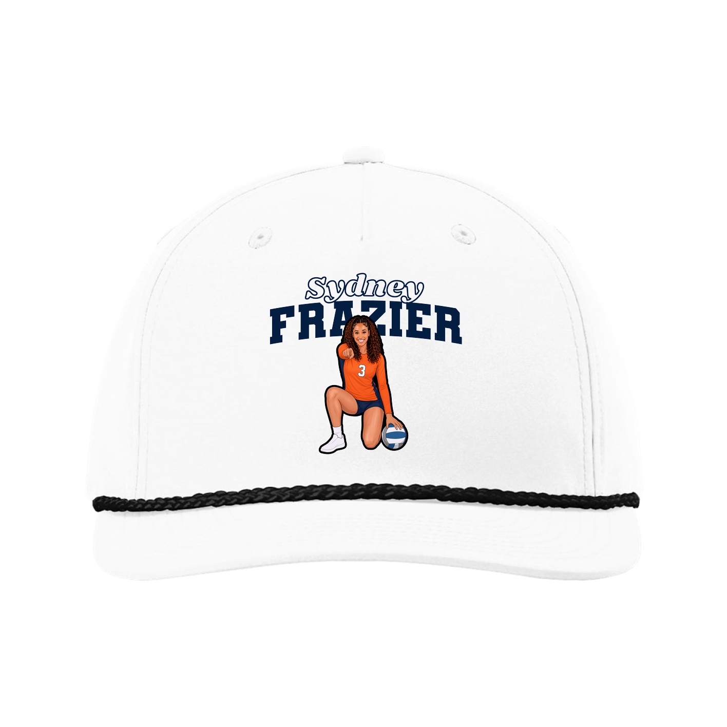Five-Panel Classic Rope Cap — Name Arch in White