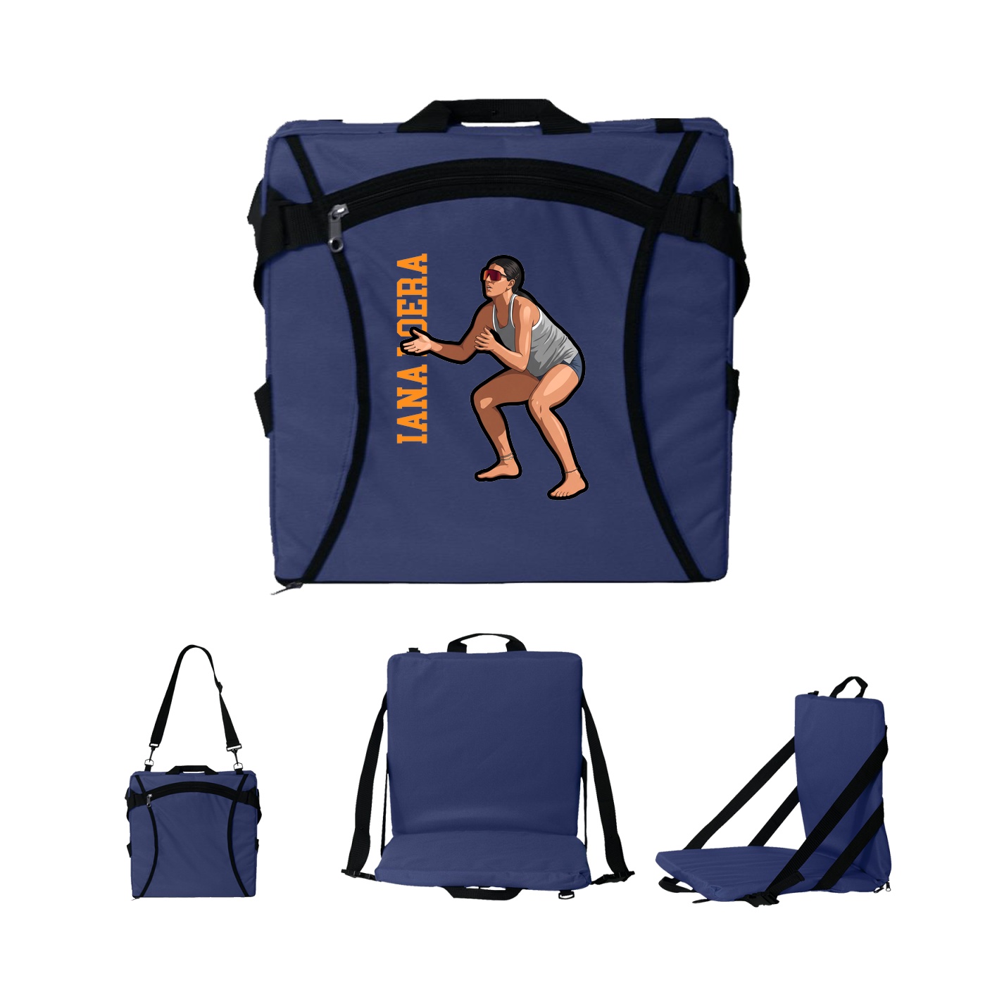 Folding Stadium Seat — Name Vertical in Navy