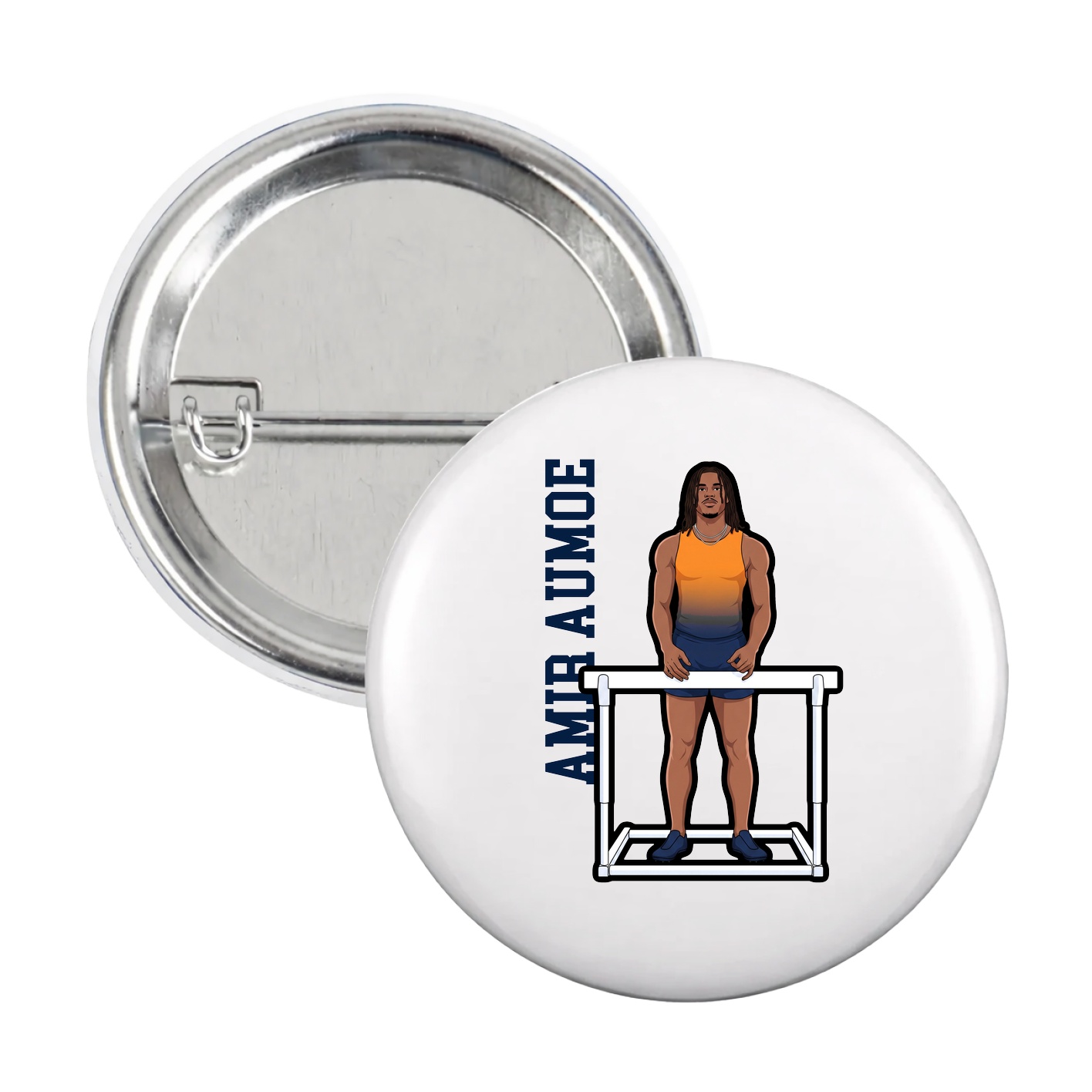 Game Day Button — Name Vertical in White