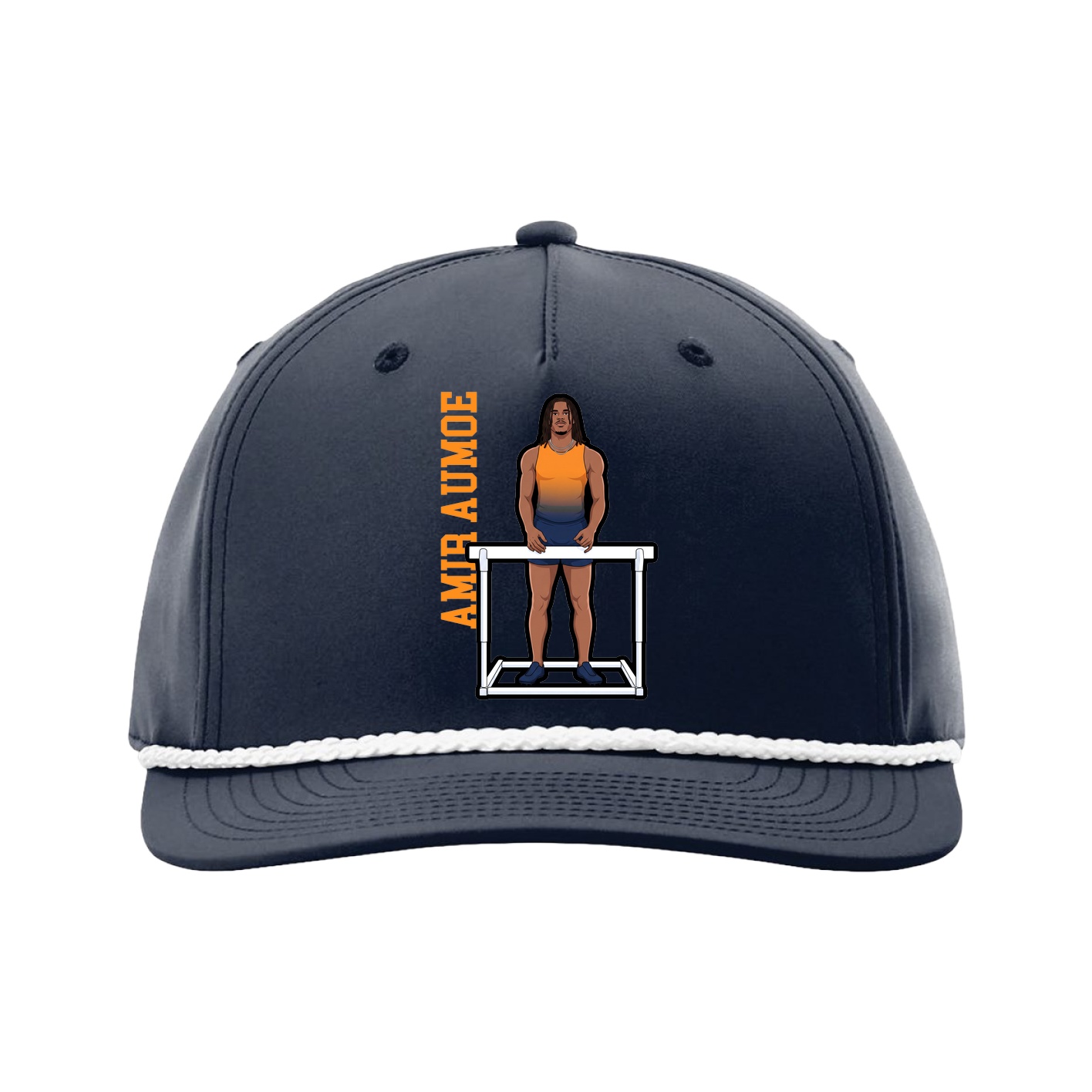 Five-Panel Classic Rope Cap — Name Vertical in Navy