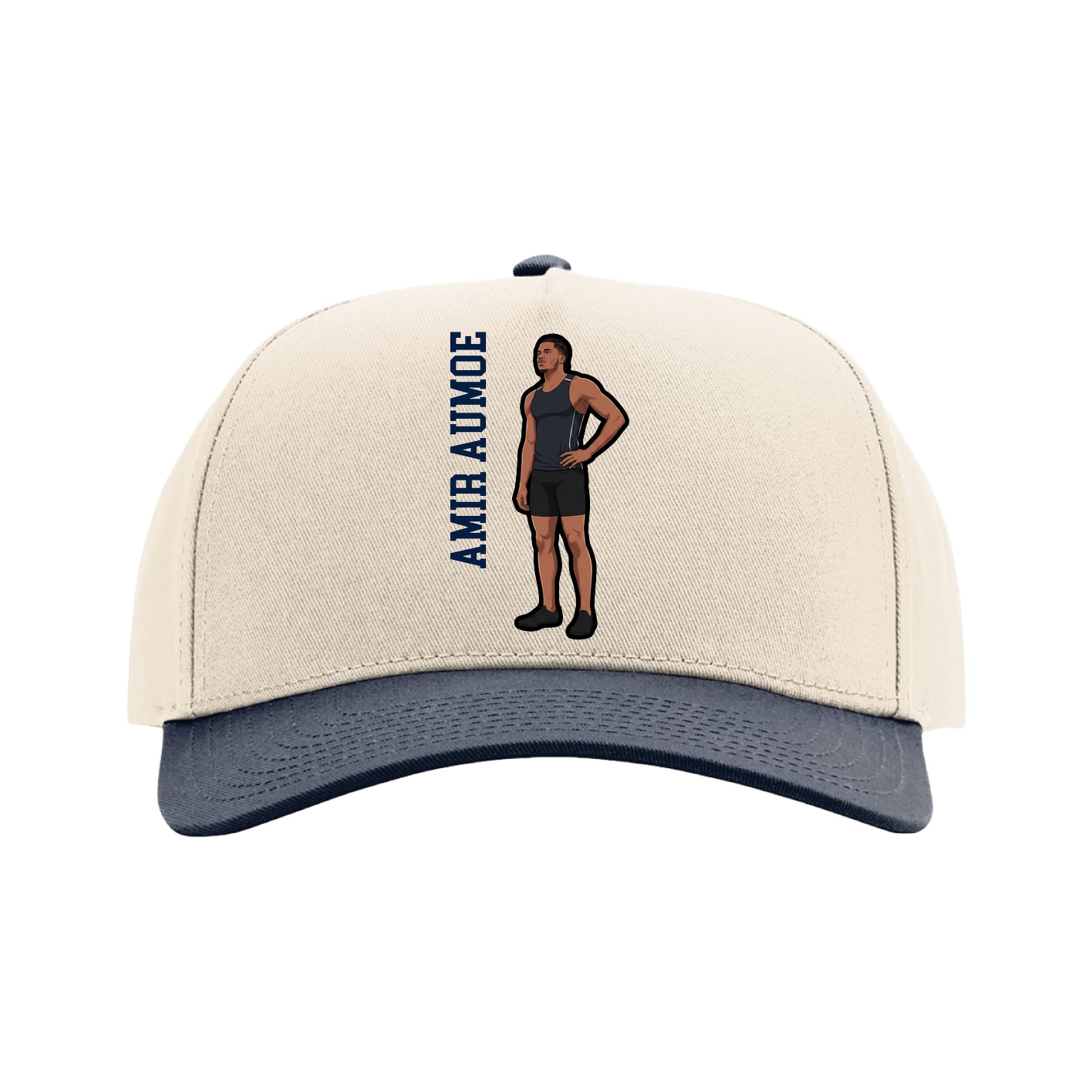 Full Fabric Five-Panel Champ Cap — Name Vertical in Cream/Navy