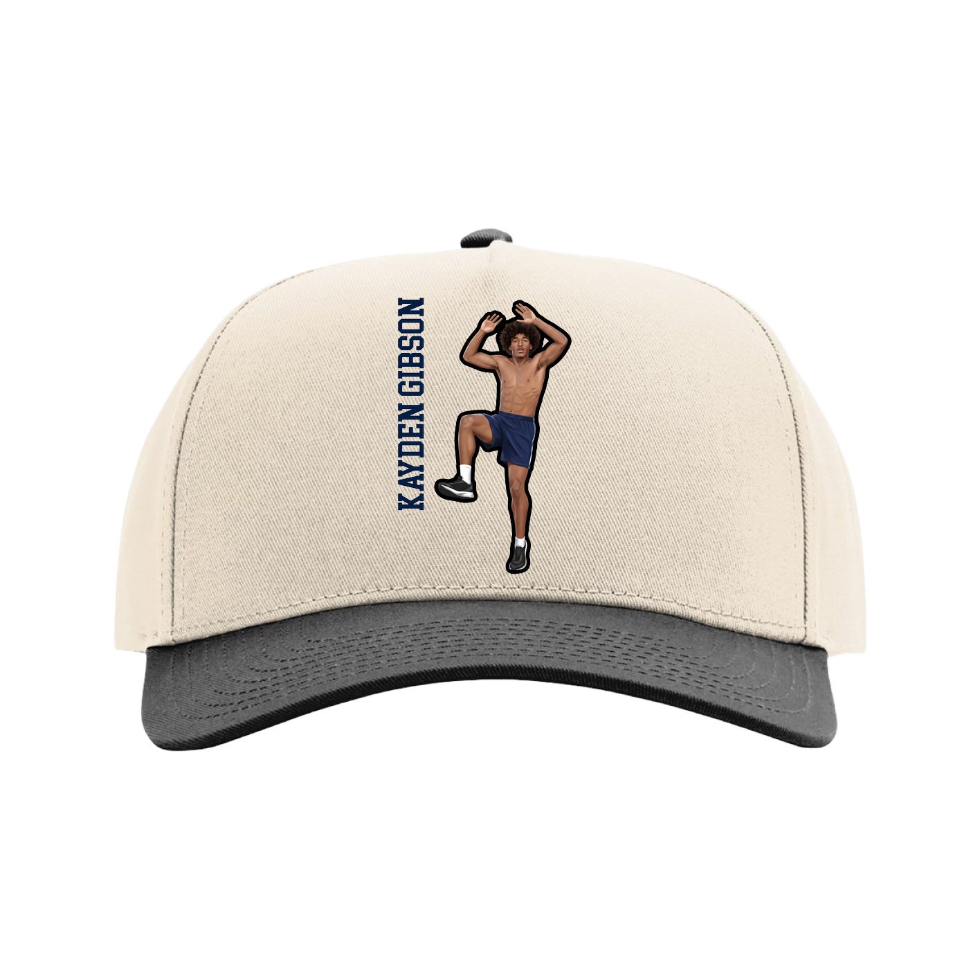Full Fabric Five-Panel Champ Cap — Name Vertical in Cream/Black