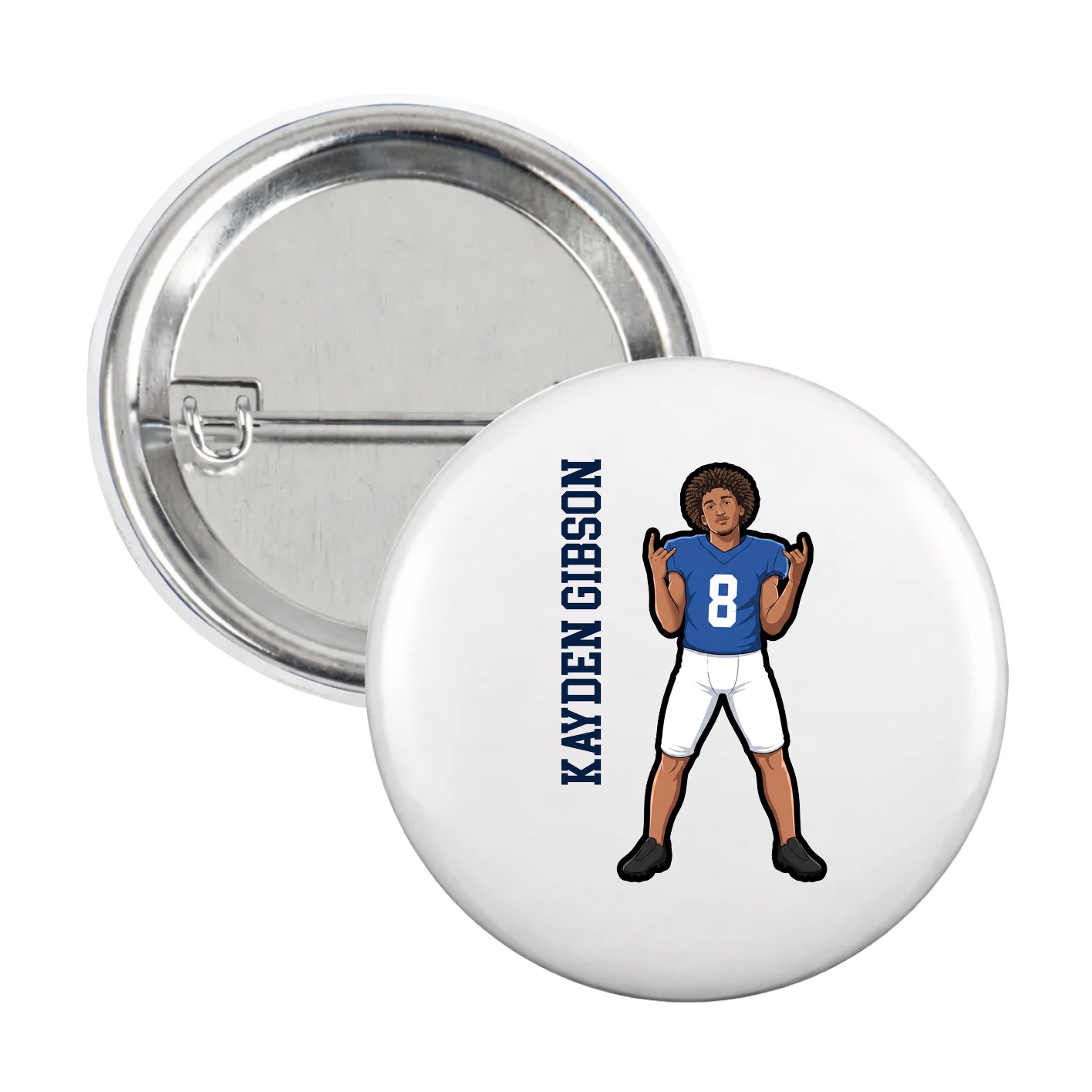 Game Day Button — Name Vertical in White
