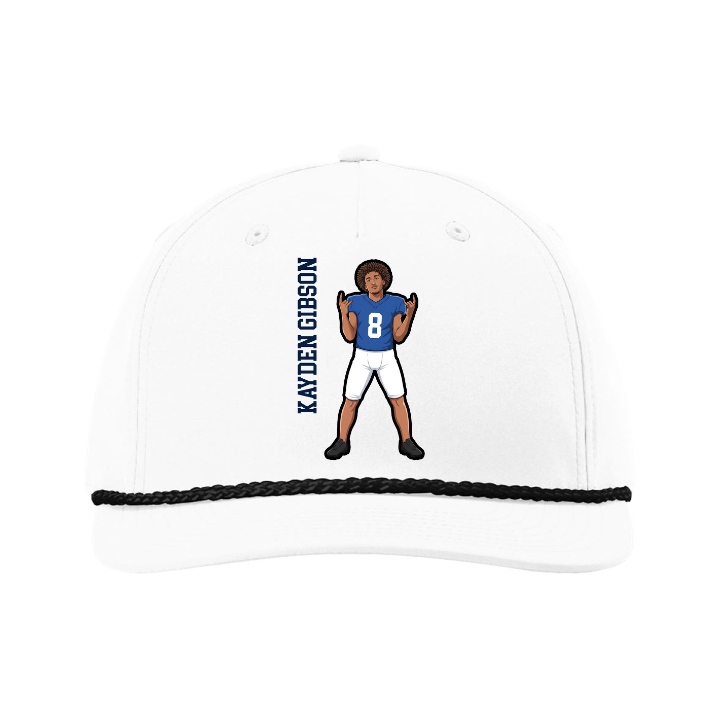 Five-Panel Classic Rope Cap — Name Vertical in White