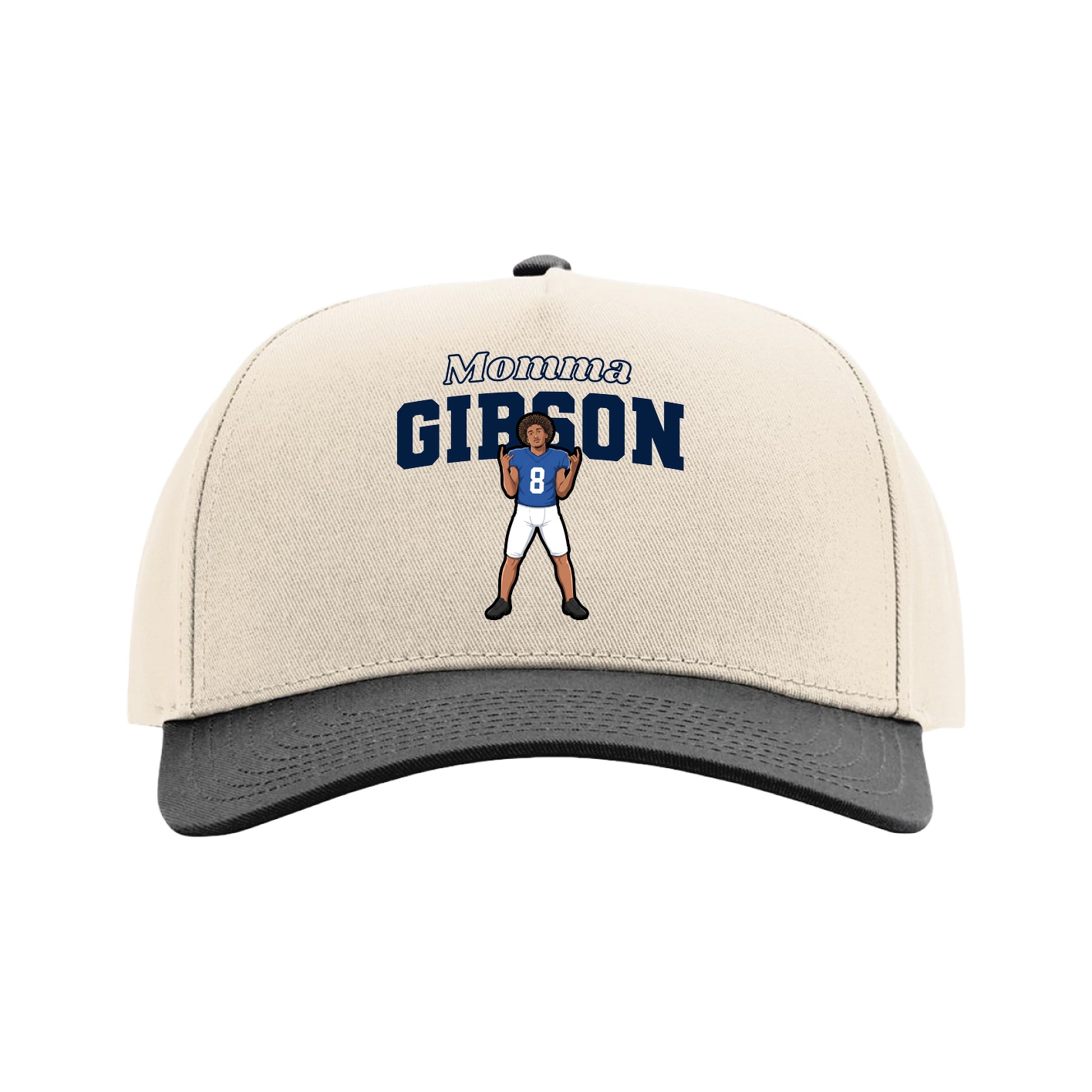 Full Fabric Five-Panel Champ Cap — Mothers Day Block in Cream/Black