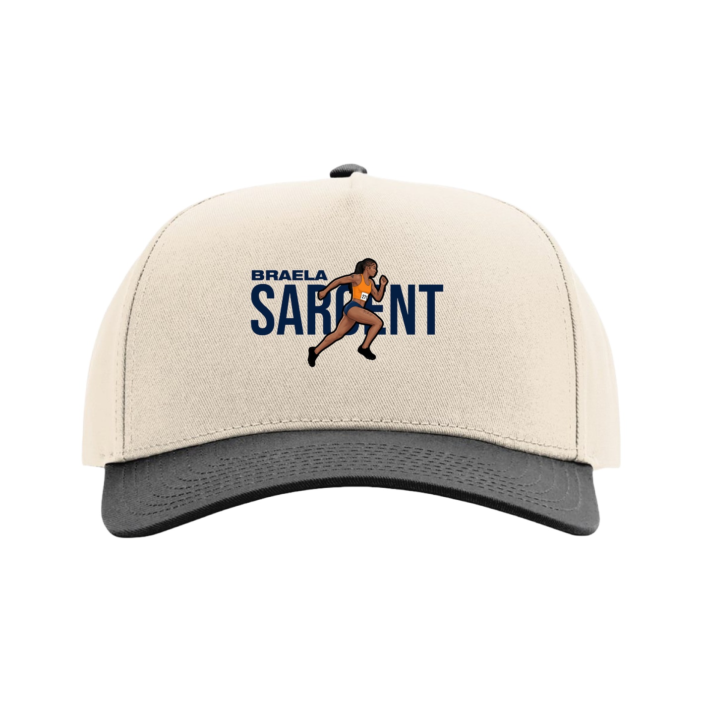 Full Fabric Five-Panel Champ Cap — Player Name in Cream/Black