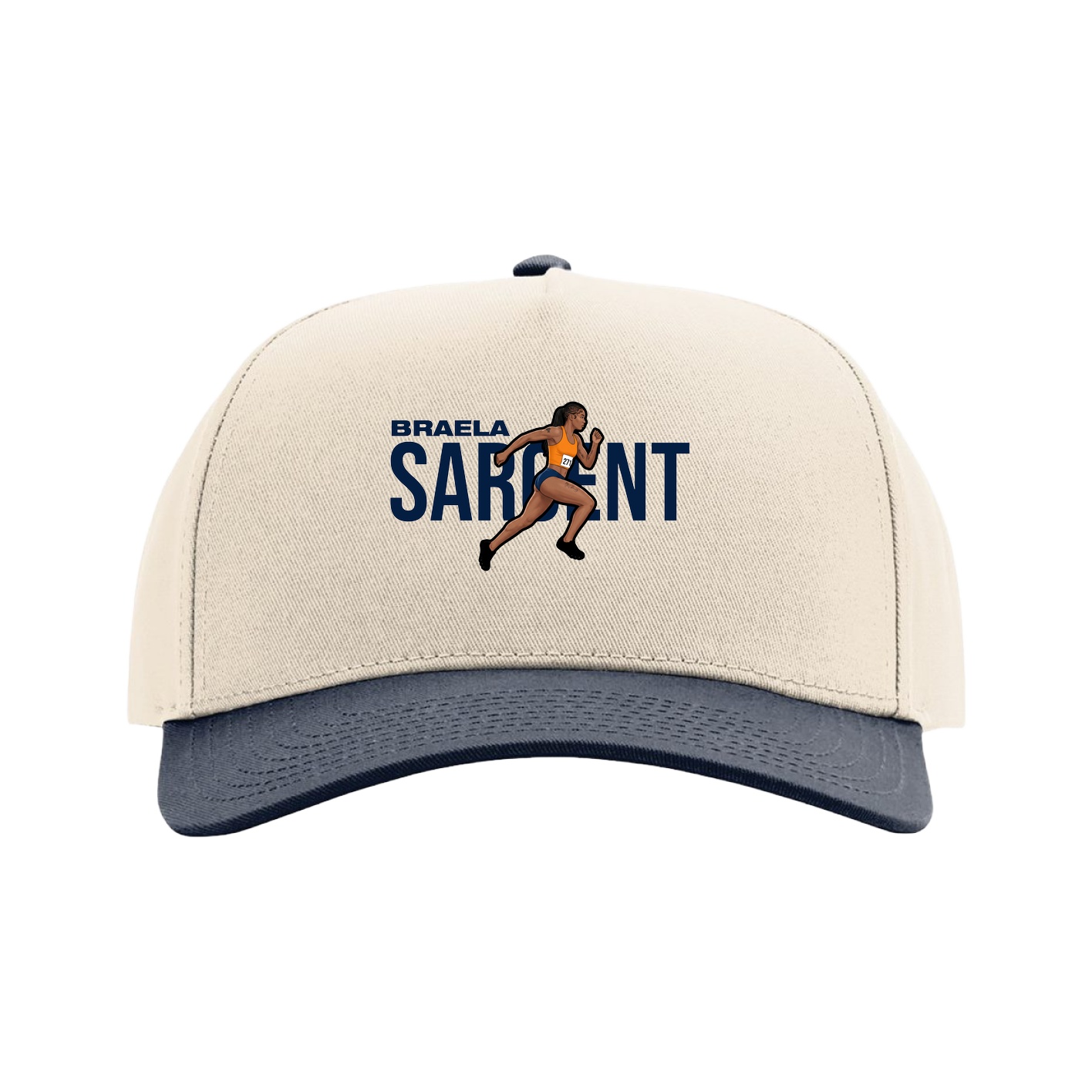 Full Fabric Five-Panel Champ Cap — Player Name in Cream/Navy