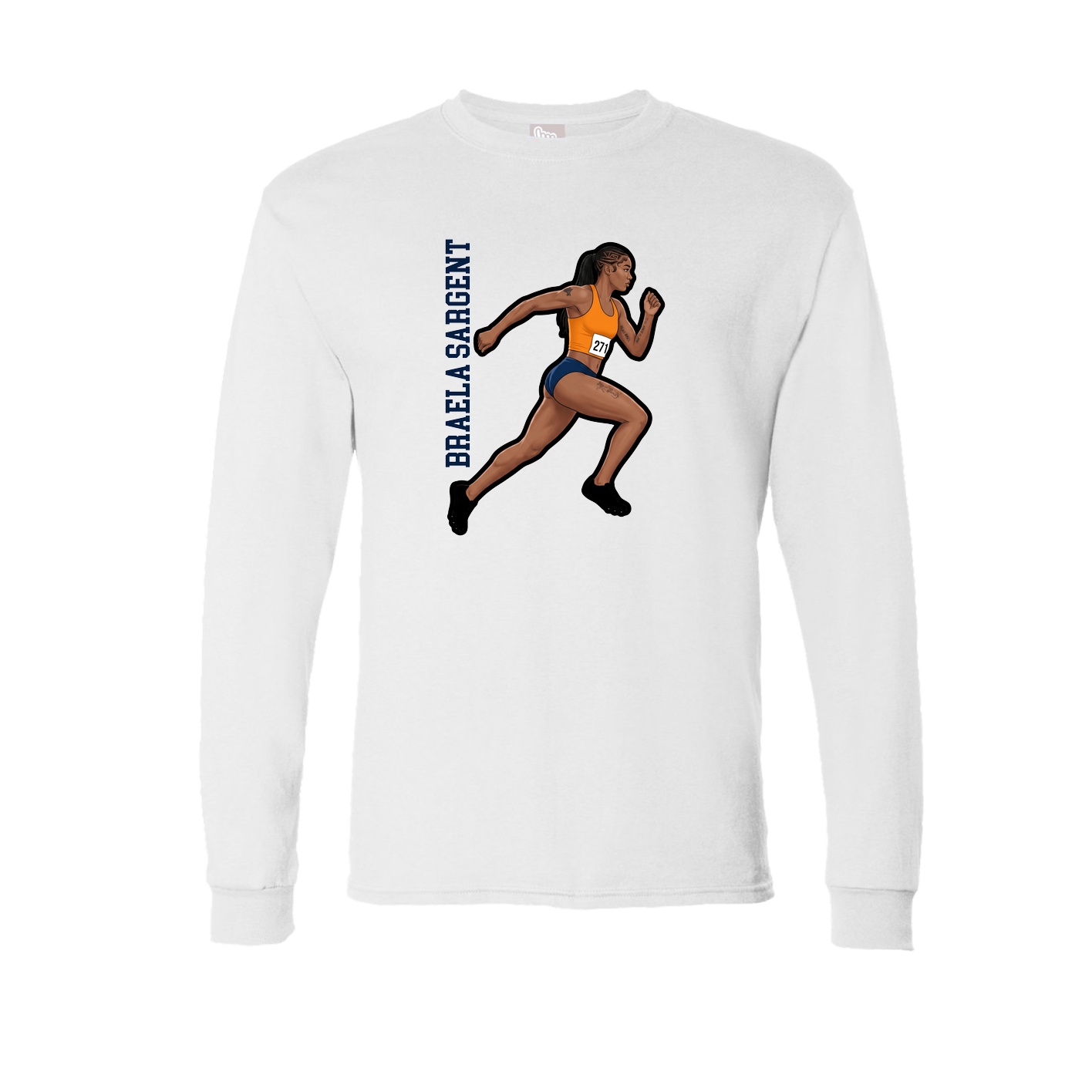 Long Sleeve Tee — Name Vertical in White