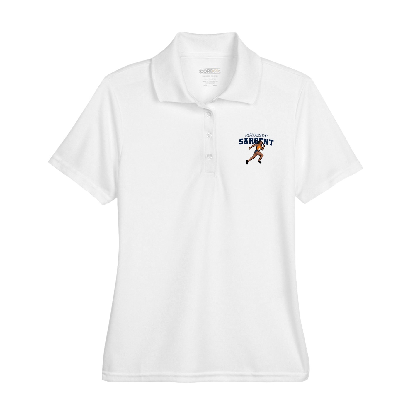 Womens Performance Polo — Mothers Day Block in White