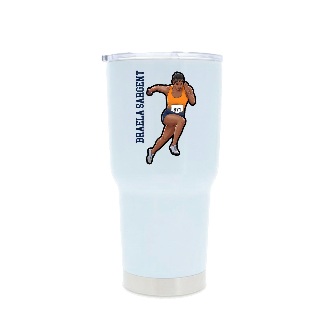 30oz Stainless Steel Tumbler — Name Vertical in White