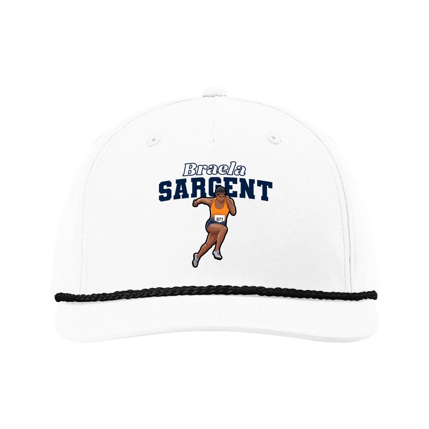 Five-Panel Classic Rope Cap — Name Arch in White