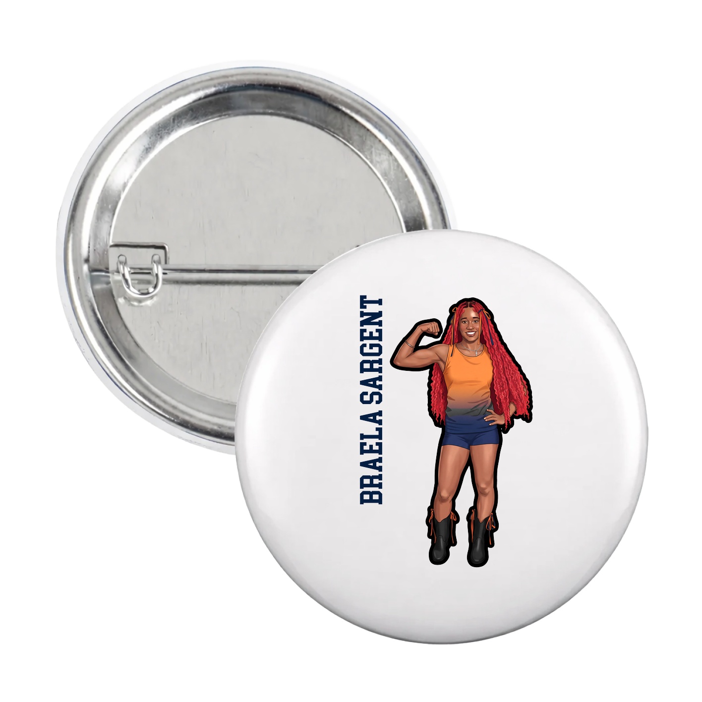 Game Day Button — Name Vertical in White