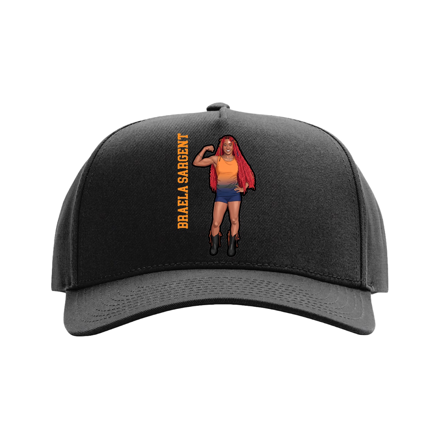 Full Fabric Five-Panel Champ Cap — Name Vertical in Black
