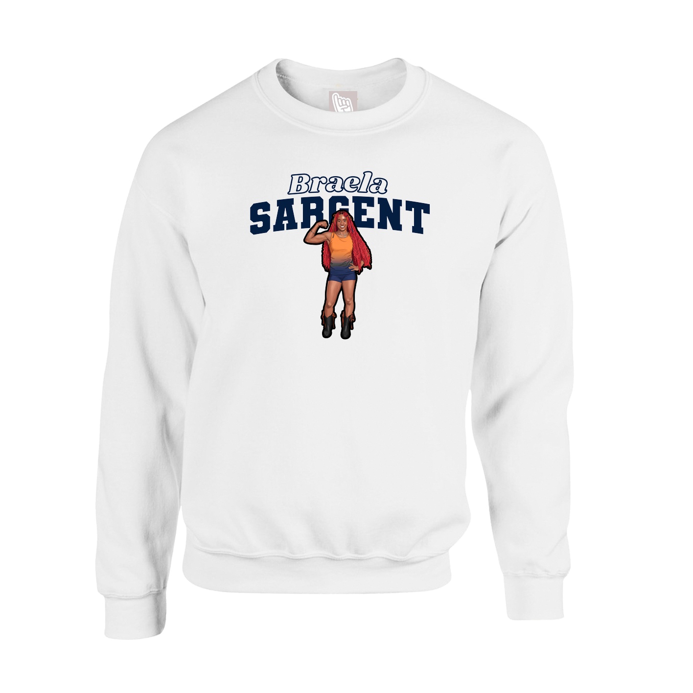 Fleece Crew — Name Arch in White