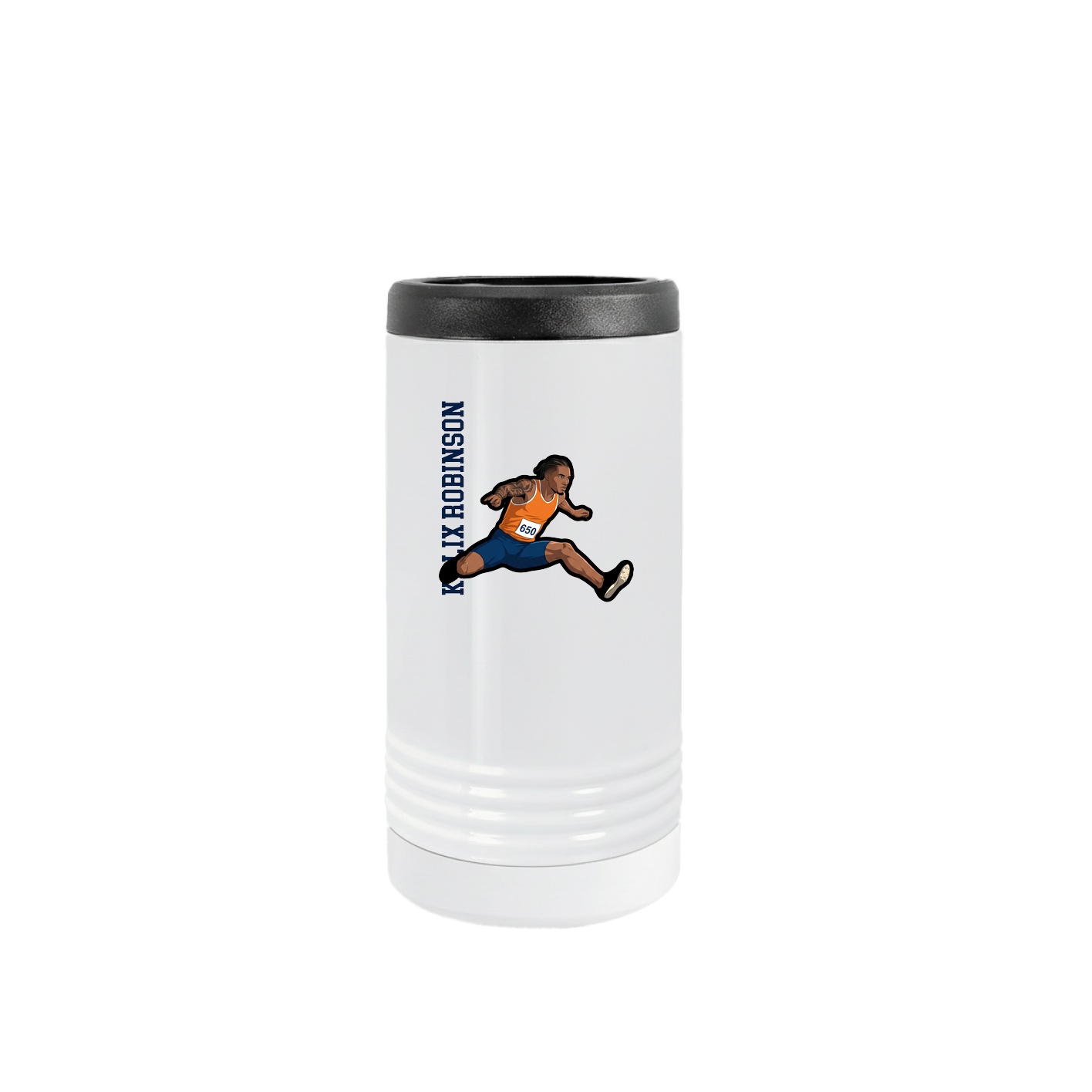 Slim Beverage Holder — Name Vertical in White