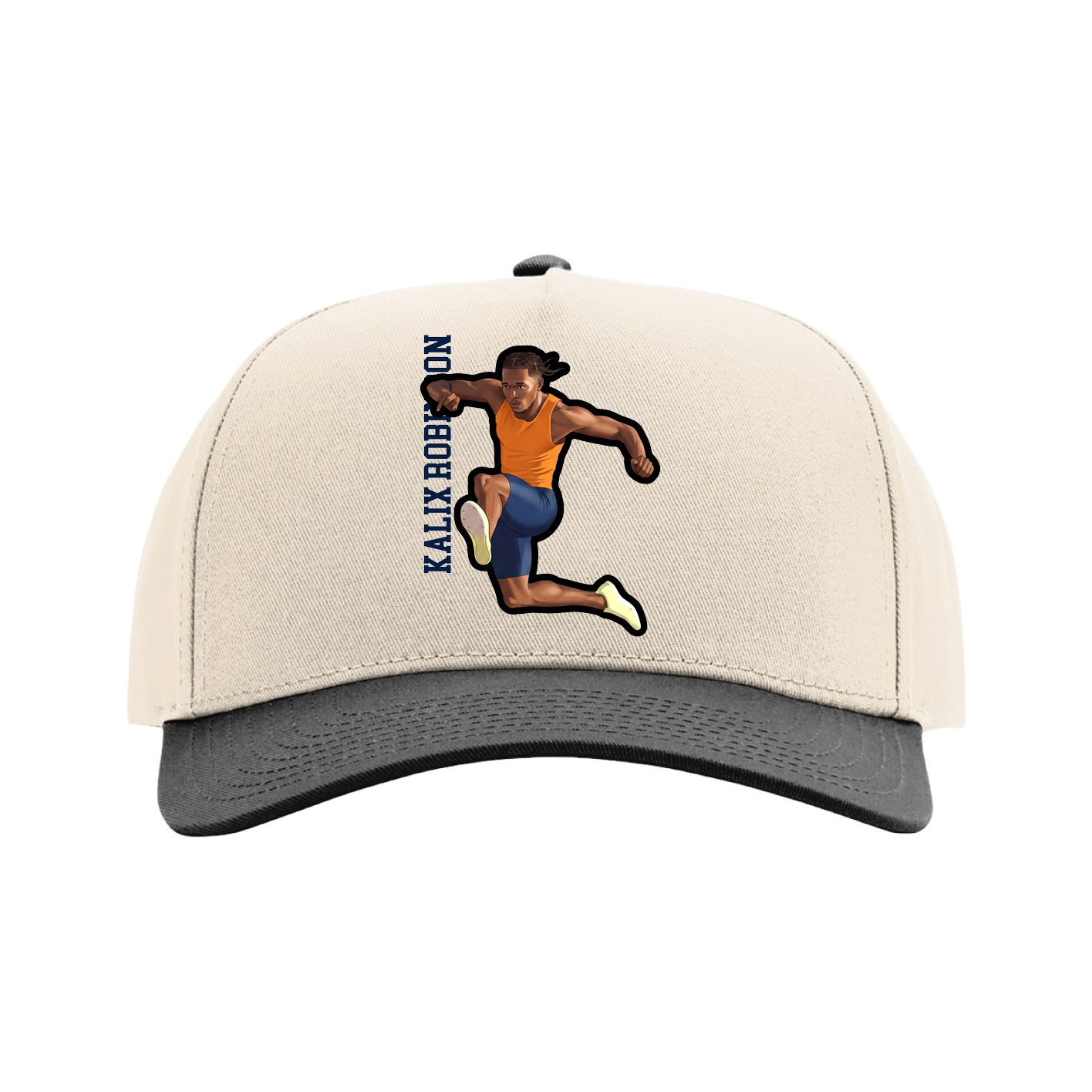 Full Fabric Five-Panel Champ Cap — Name Vertical in Cream/Black