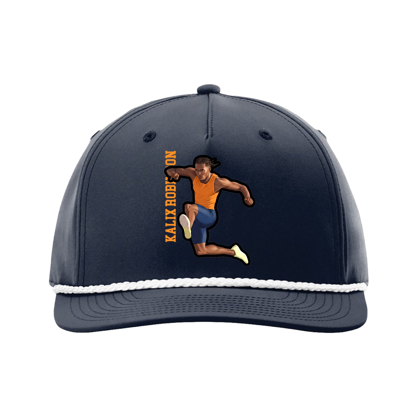 Five-Panel Classic Rope Cap — Name Vertical in Navy