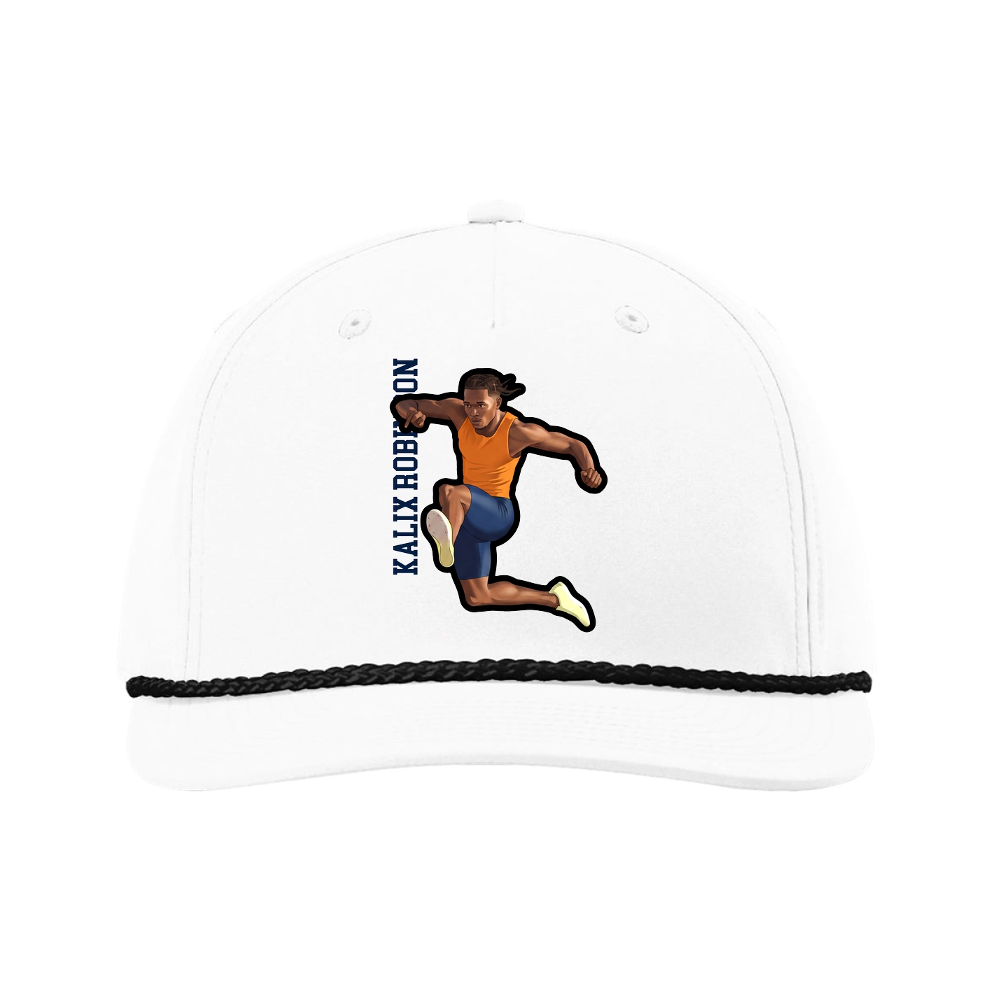 Five-Panel Classic Rope Cap — Name Vertical in White